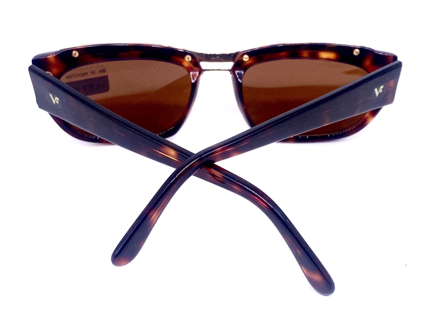 Vogue square tortoise sunglasses w golden metal inserts, NOS 80s Italy