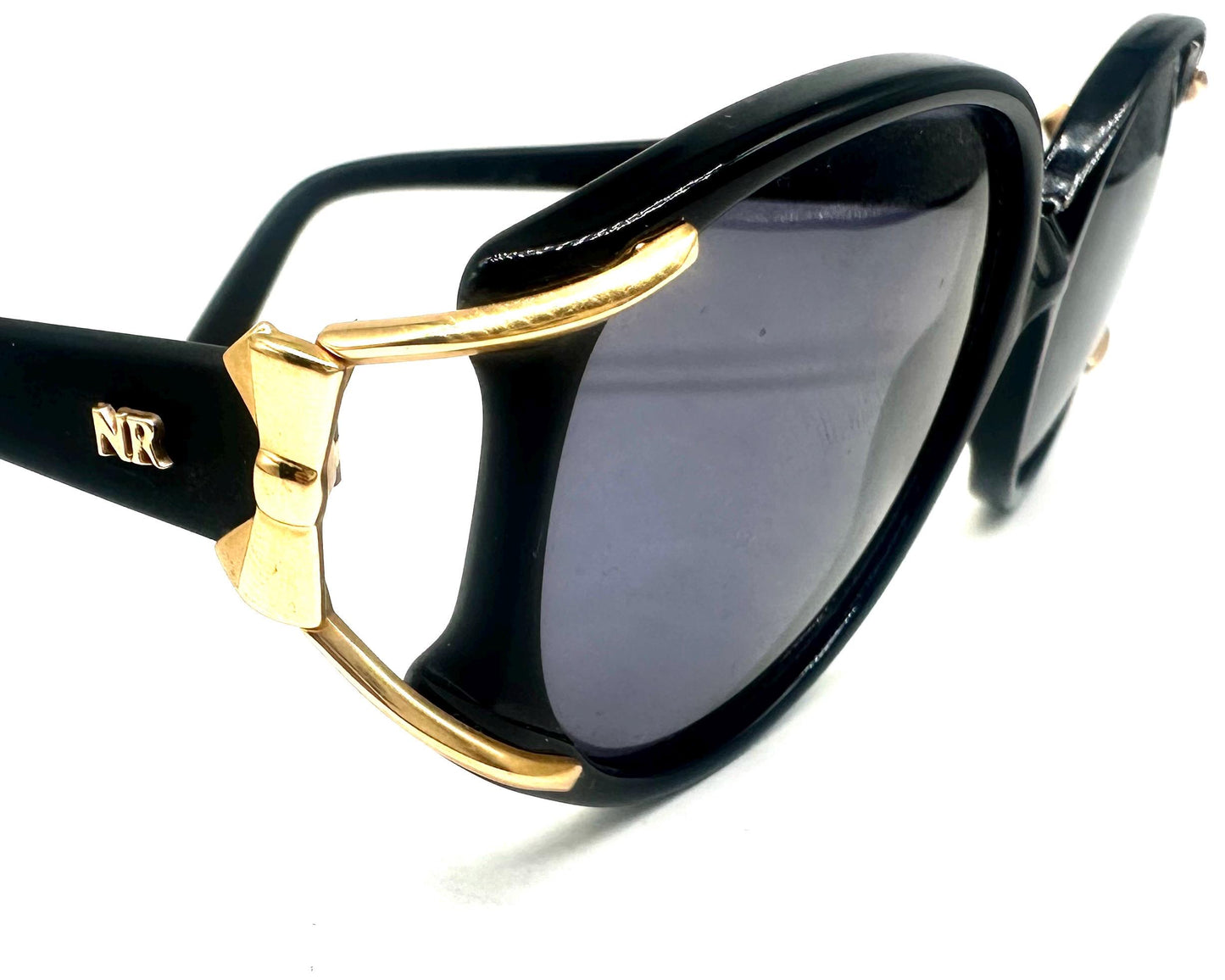 Nina Ricci classy black oversized sunglasses w golden details, NOS 90s France