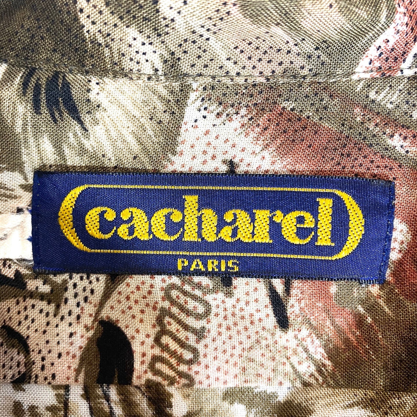 Cacharel fresh viscose aloha shirt, cheetah / vintage zoo print allover of brown & pink tones, in great condition
