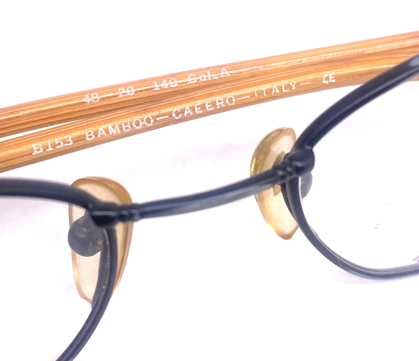 Casero rectangular gunmetal frames w-bamboo temples and spring hinges, NOS 90s Italy