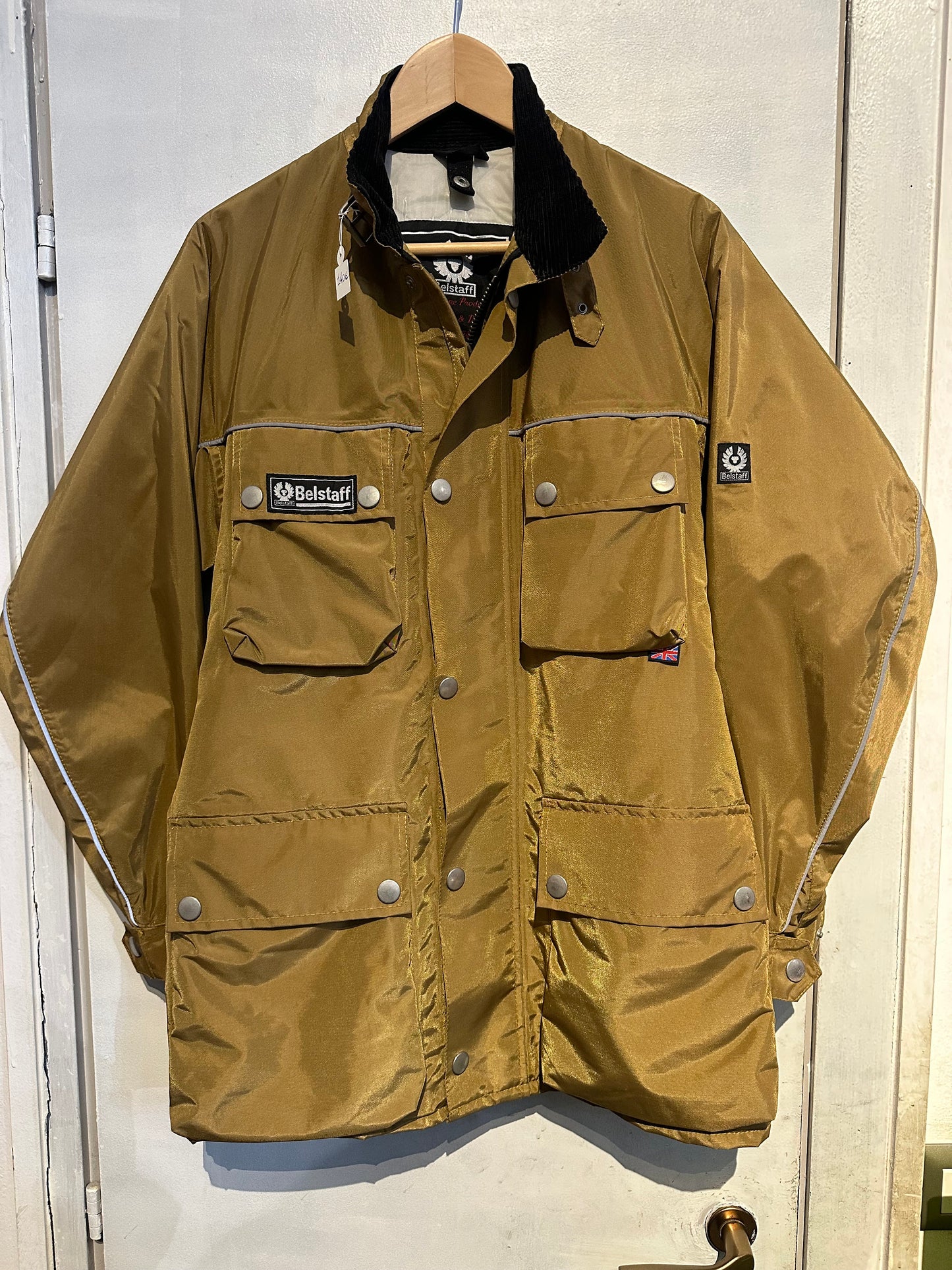 Belstaff 90s golden British nylon biker jacket w quilted lining, sz 44 , mint