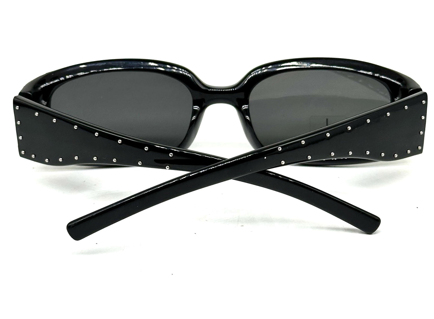 Calvin Klein 3045 sunglasses, black gloss wrap frames w silver metal studs & branded hinge, NOS
