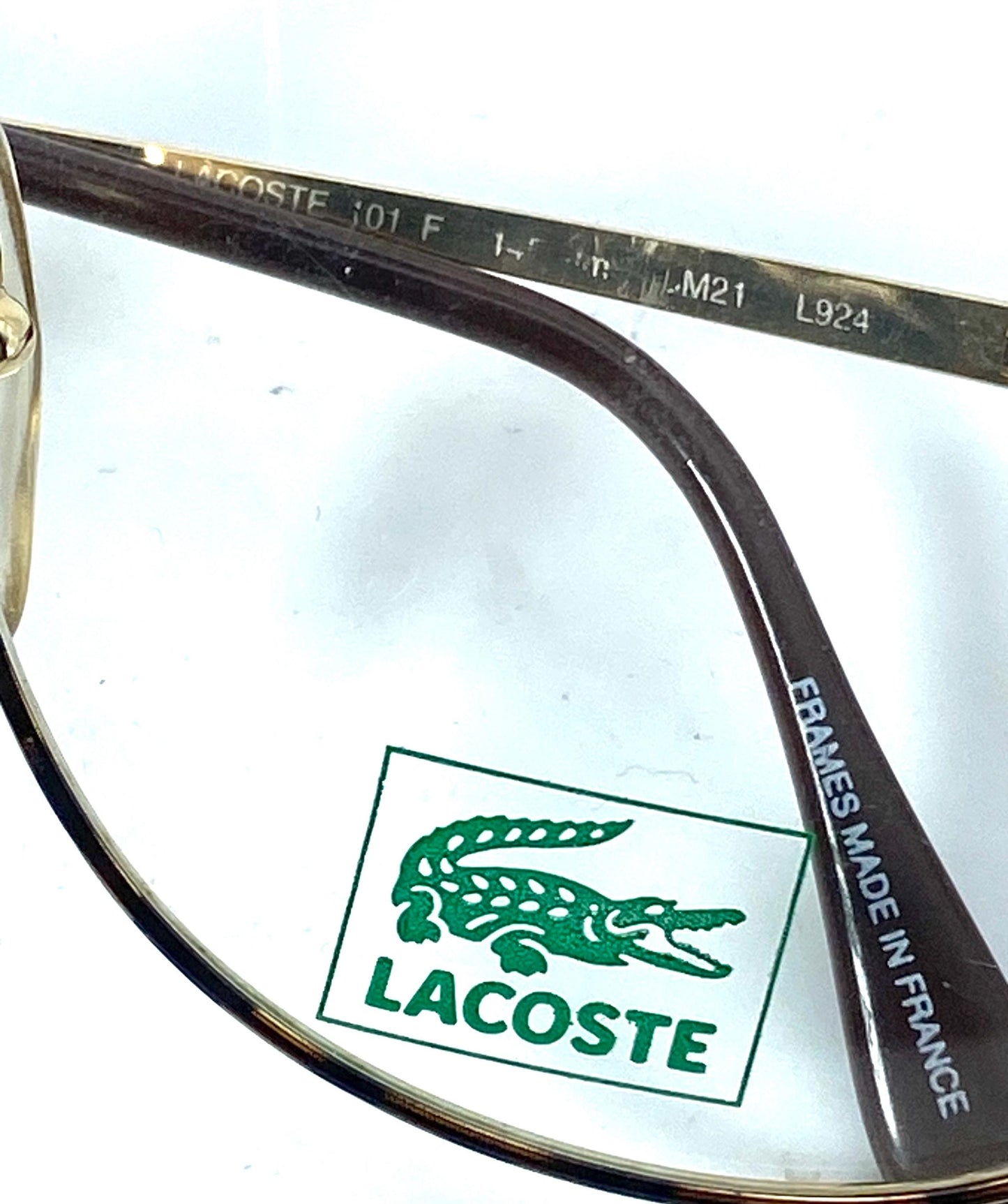 Lacoste dbl bridge golden metal aviator frames w tortoise enameled details, NOS 80s Lamy France