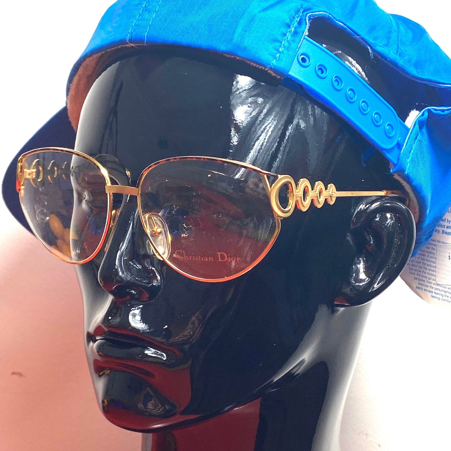 Christian Dior 2750 golden cateye oversized eyeglasses, space age cutoff oblò details, 1980s NOS