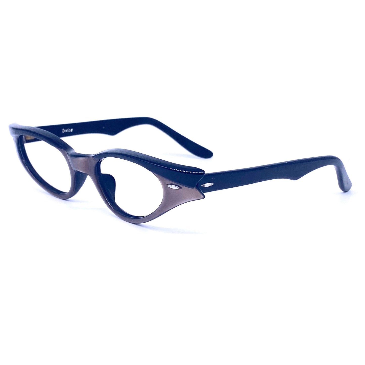 Lozza Dafne elegant bicolor copper / black pin-up cateye eyeglasses frames hand made in Italy, 1950s NOS
