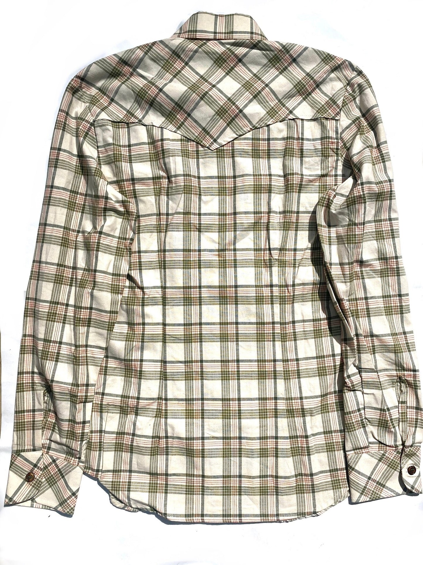 Levi’s western shirt checkered beige green pointed collar white tab sz L , BNWT mint