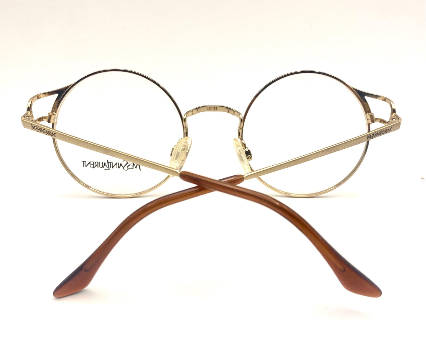 YSL Saint Laurent Y101 stylish round golden metal glasses frames made in Italy, 1980s NOS mint