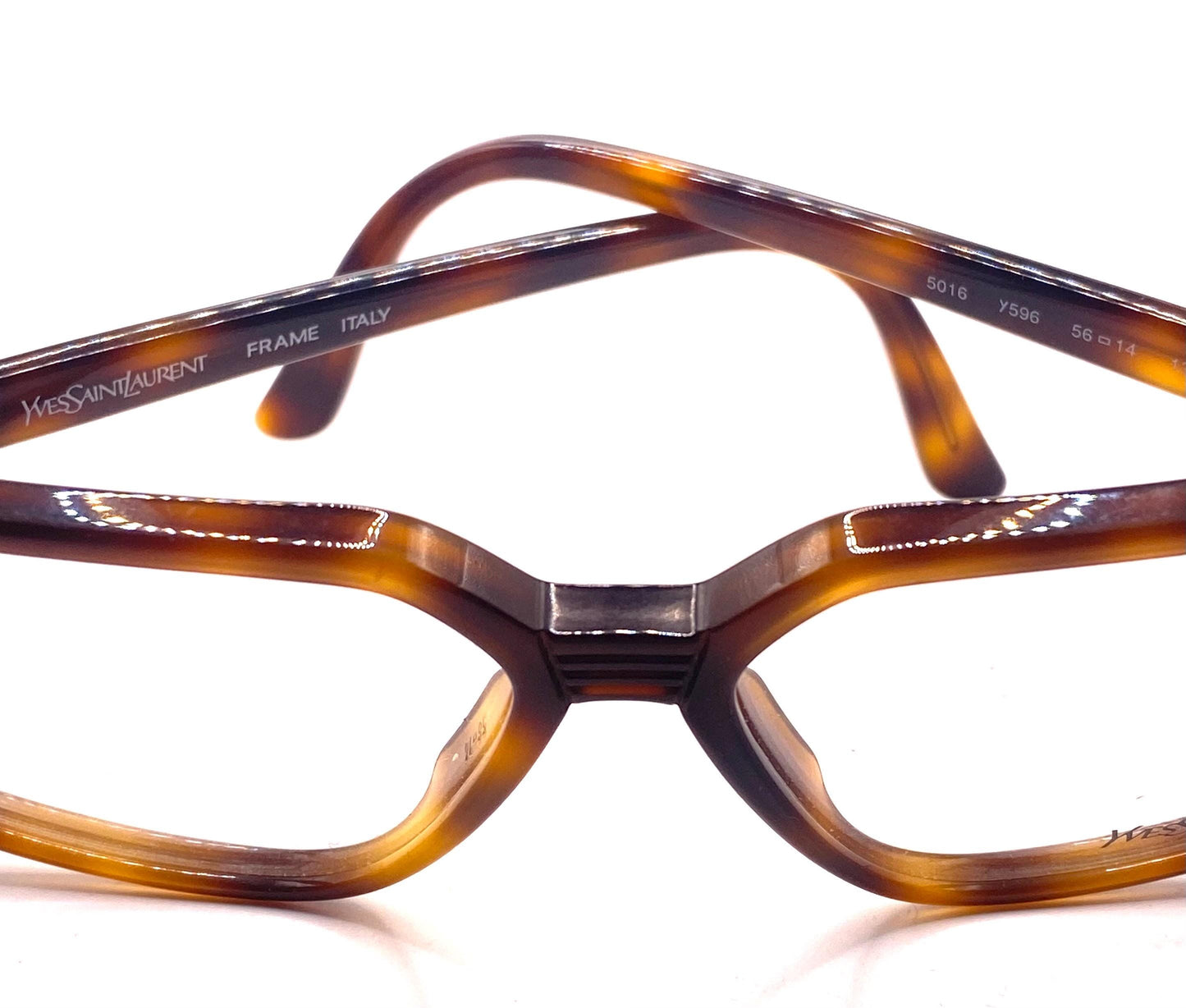 YSL Saint Laurent y596 classy tortoise square glasses frames, pure nerd-geek style, NOS 80s Italy