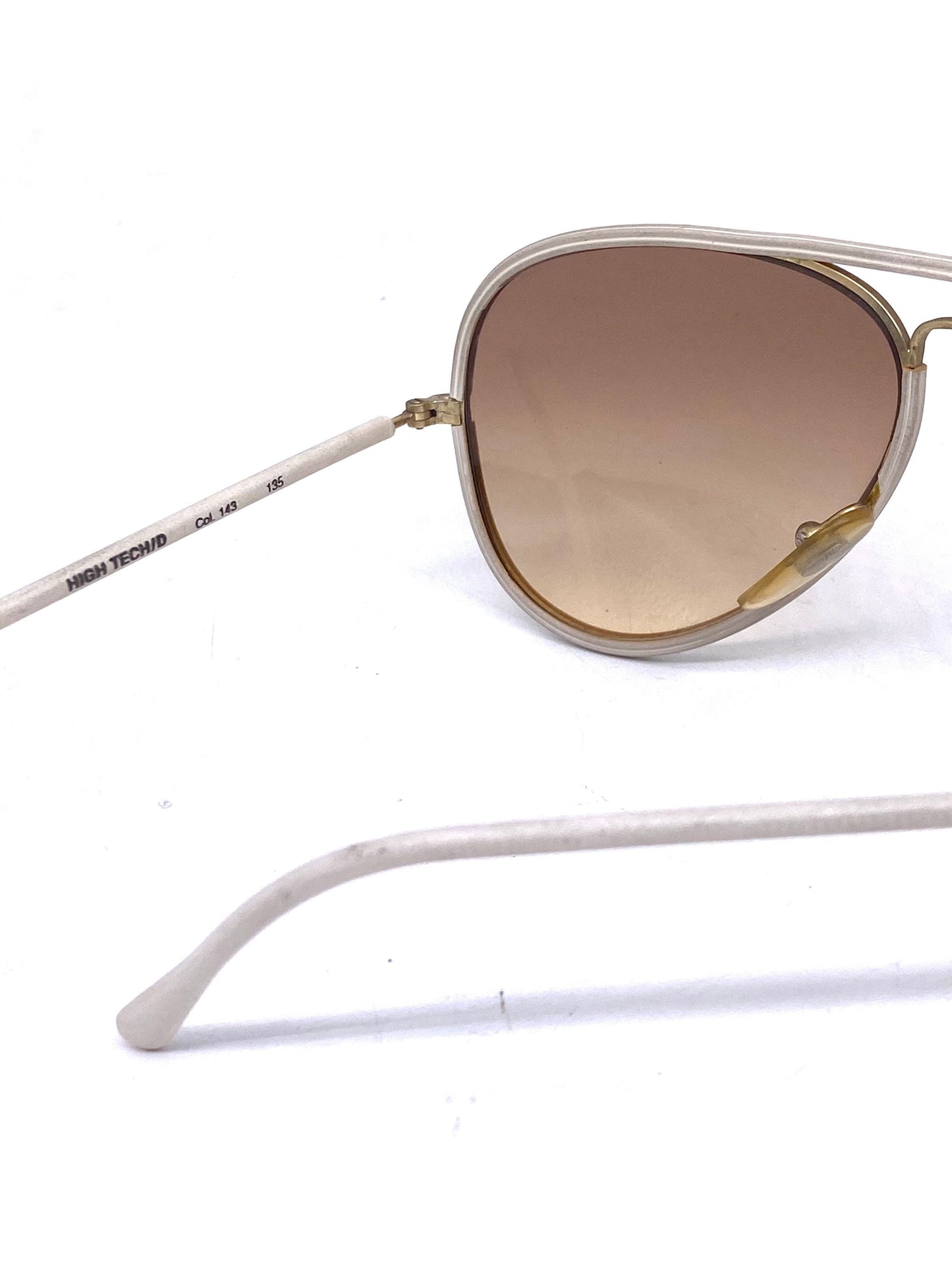 Lozza high tech HD vynil rolled golden metal aviator sunglasses w fade lenses, 1970’s NOS Italy