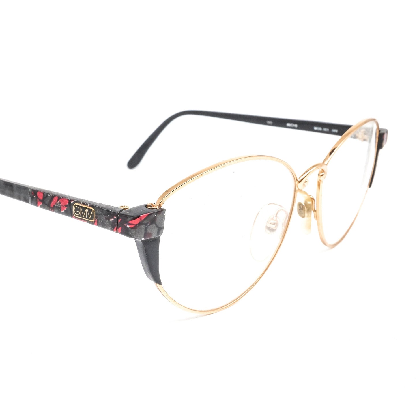 Gian Marco Venturi 021 cateye eyeglasses frames with golden rim and black multicoloured temples made in Italy, NOS 1990s