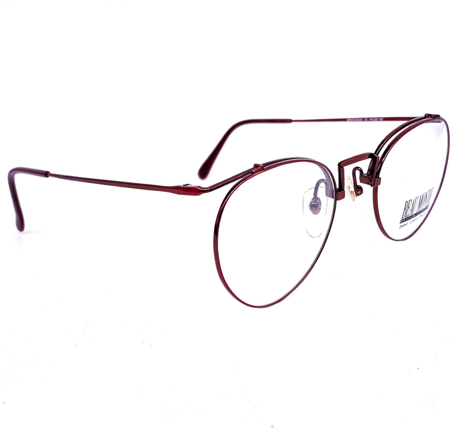 Beau Monde Brentwood round - pantos red metallized eyeglasses frames , NOS 80s