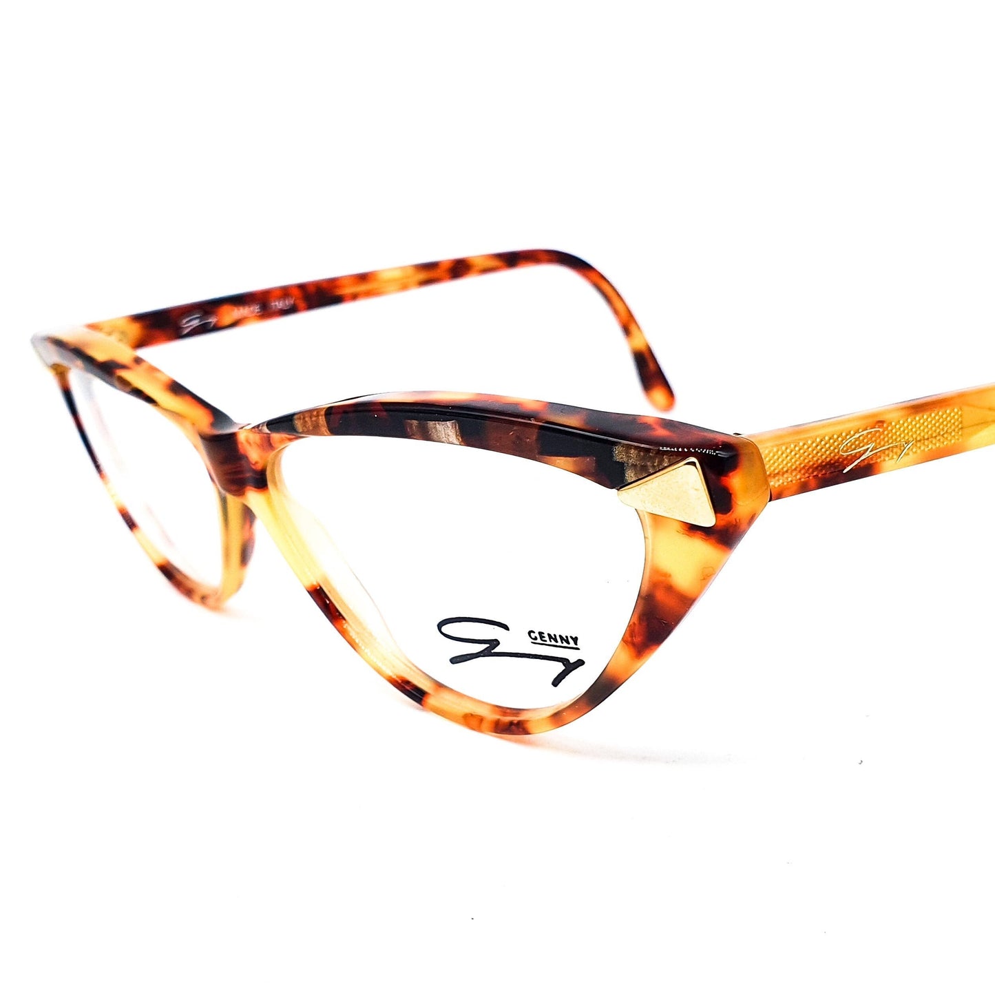 Genny 158 brown cellulose acetate leopard cat eye eyeglasses frame, Italy 70s NOS