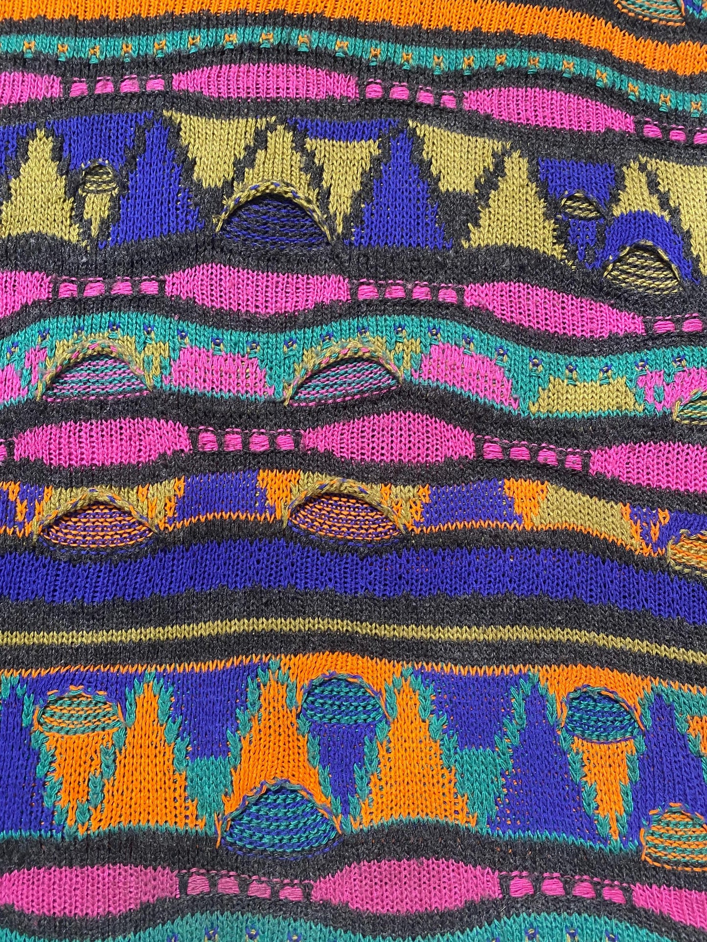 Hip-Hop bright Neon 3D knit turtleneck jumper, pure Coogi-colucci style, Sz M