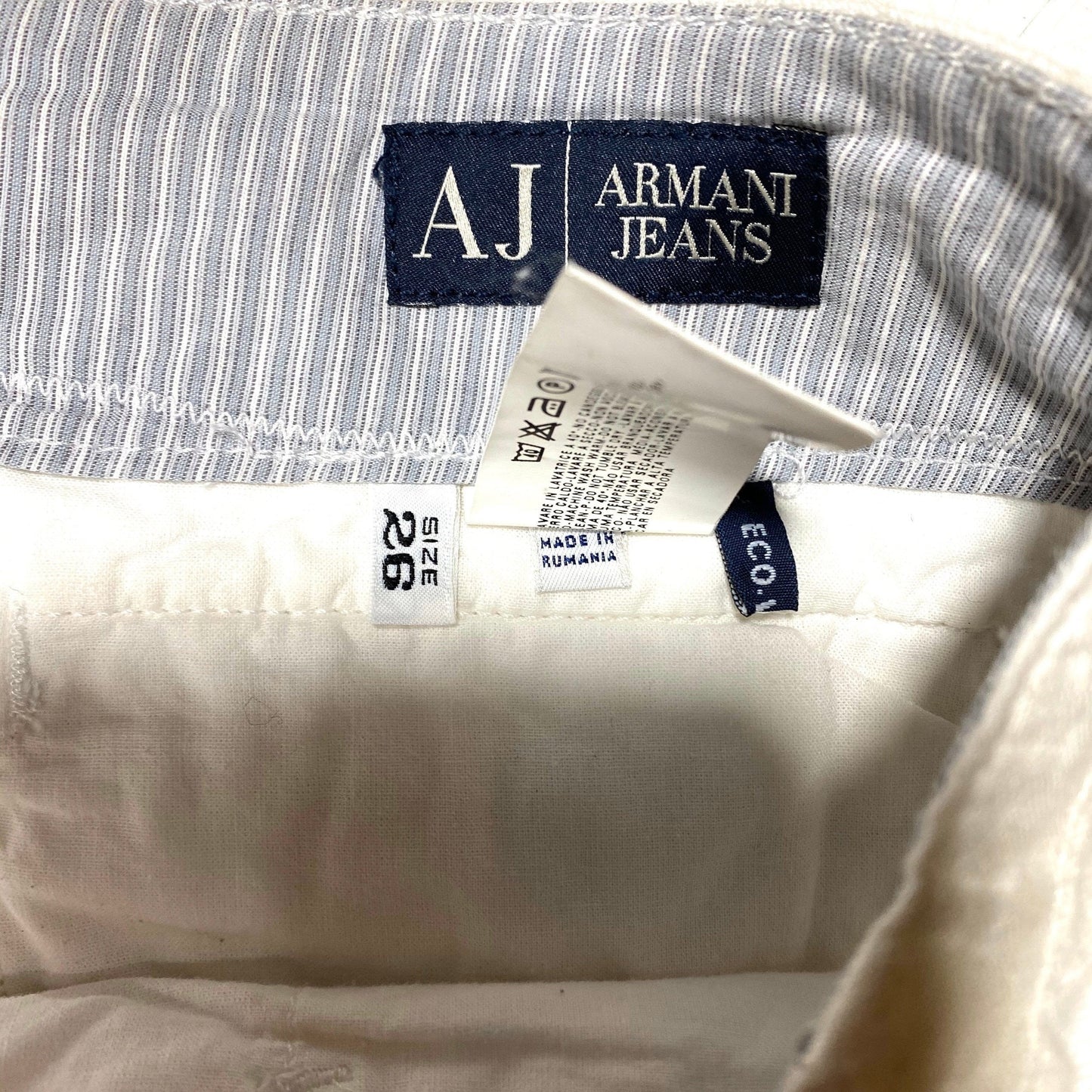 Armani Jeans white linen ladies trousers, flared/ wide leg, sz 26 Italy 90s mint