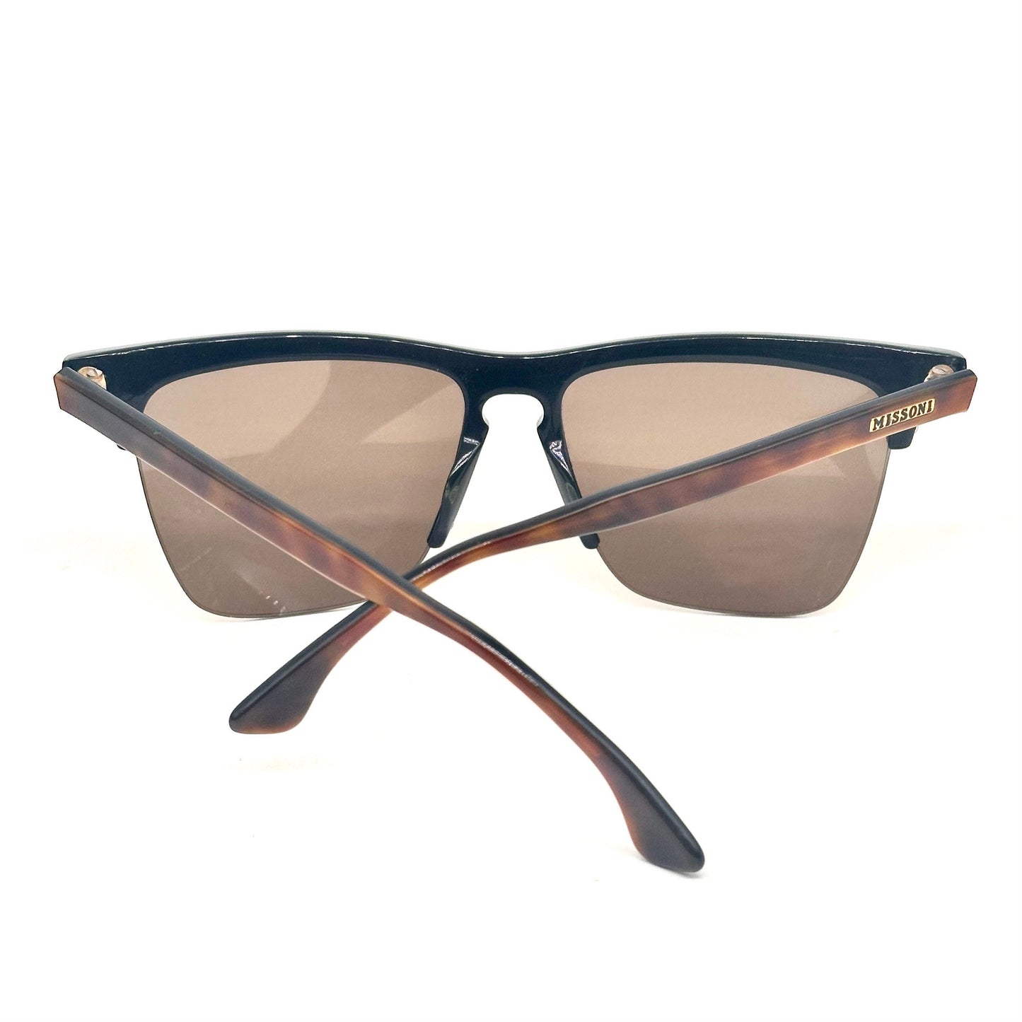 Missoni M170/S square sunglasses, brown tortoise with golden metal details, NOS 80s Italy