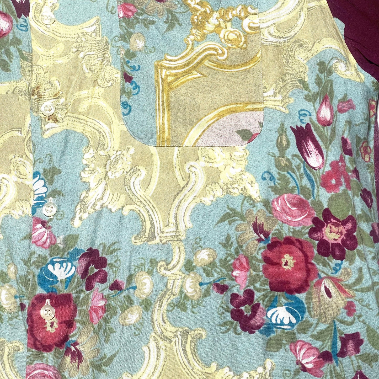 L’altroUomo baroque floral short sleeve cotton shirt, sz M, Italy 80s mint