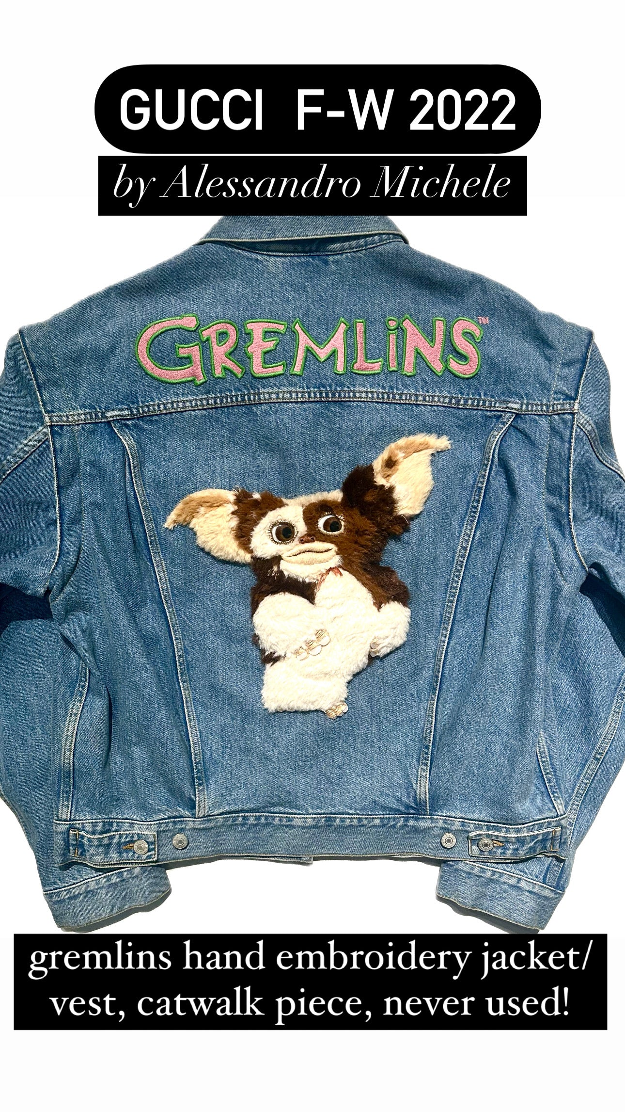 Gucci FW22 Gremlins LTD edition denim jacket/vest sz 48, NEW