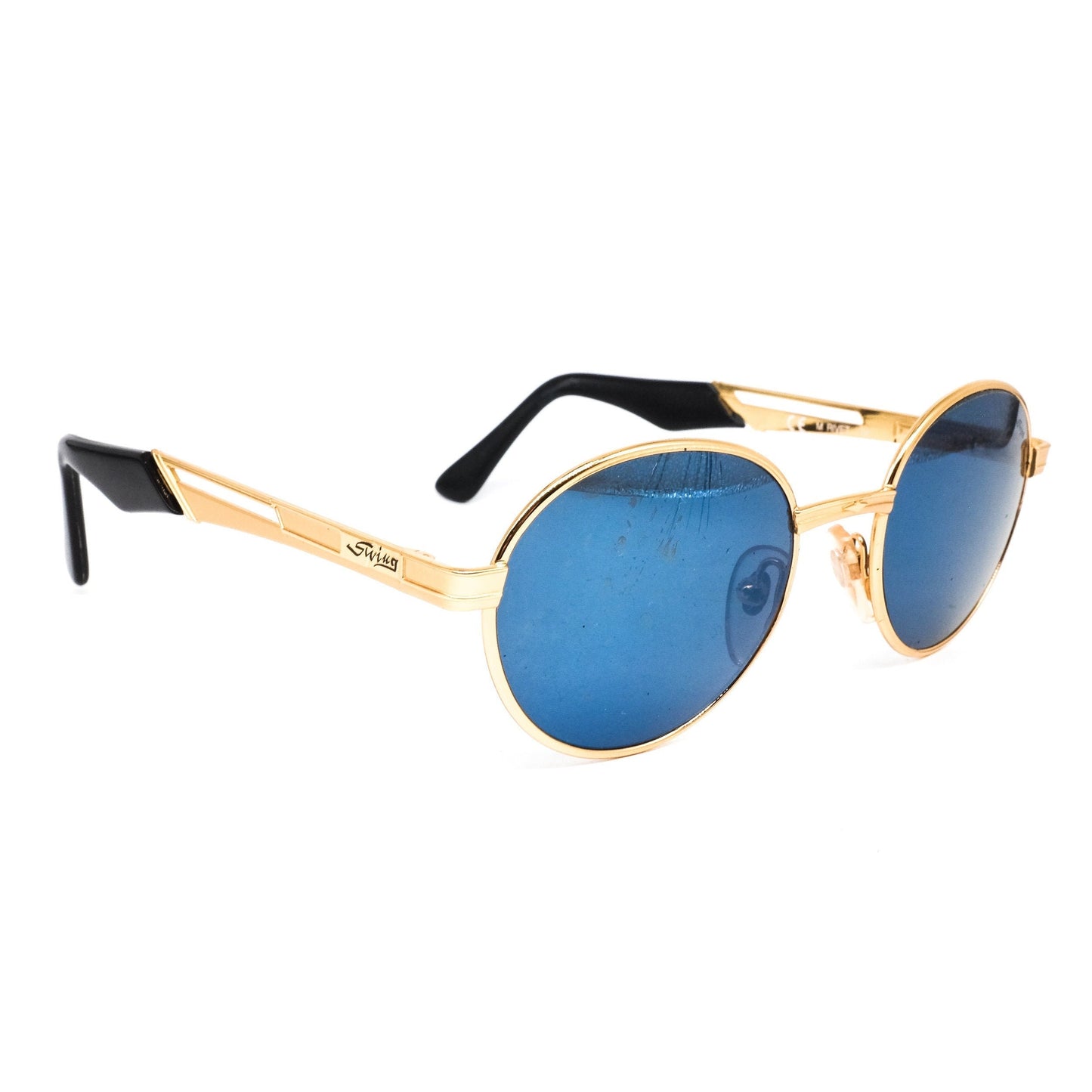 Swing by Lastes golden metal round sunglasses made in Italy 80s NOS