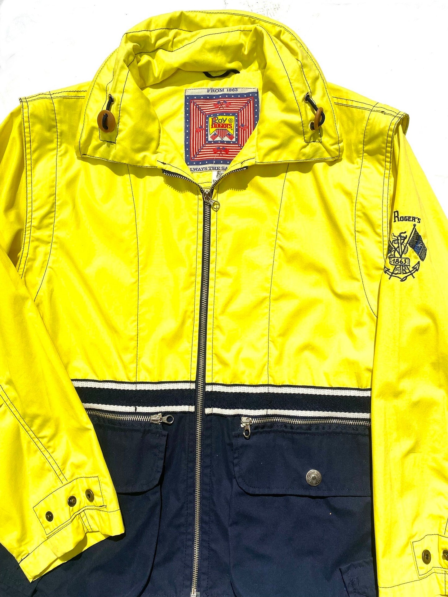 Roy Rogers since 1863 2 in 1 sailing style jacket/ vest in luminous yellow and navy, mint condition sz M