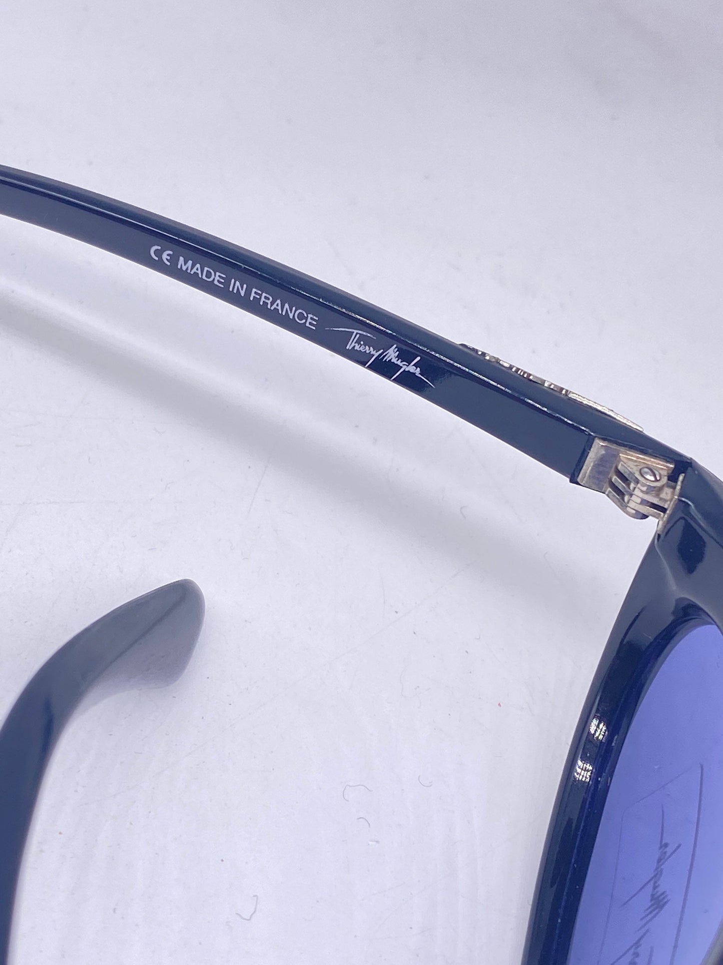 Thierry Mügler dark blue/ black modernist cateye sunglasses, NOS 90s France