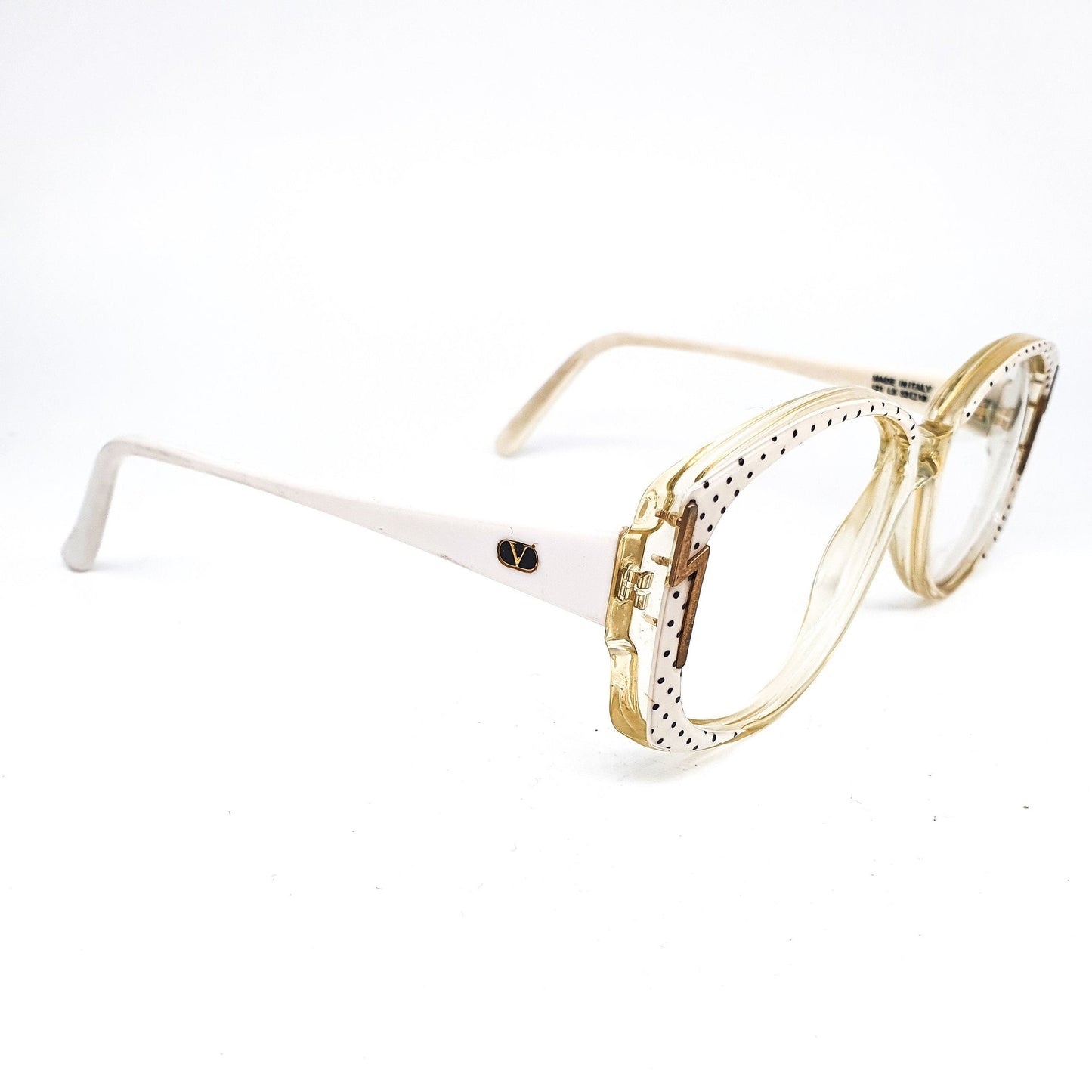Valentino oversized glasses with black/white polka dot pattern & golden details, NoS 80s Italy