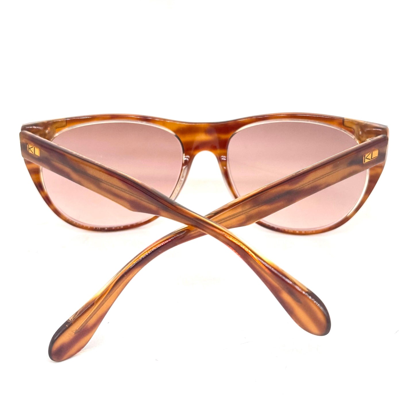 Karl Lagerfeld 116 55 striped brown sunglasses with golden bars detail on the sides, 80s, NOS
