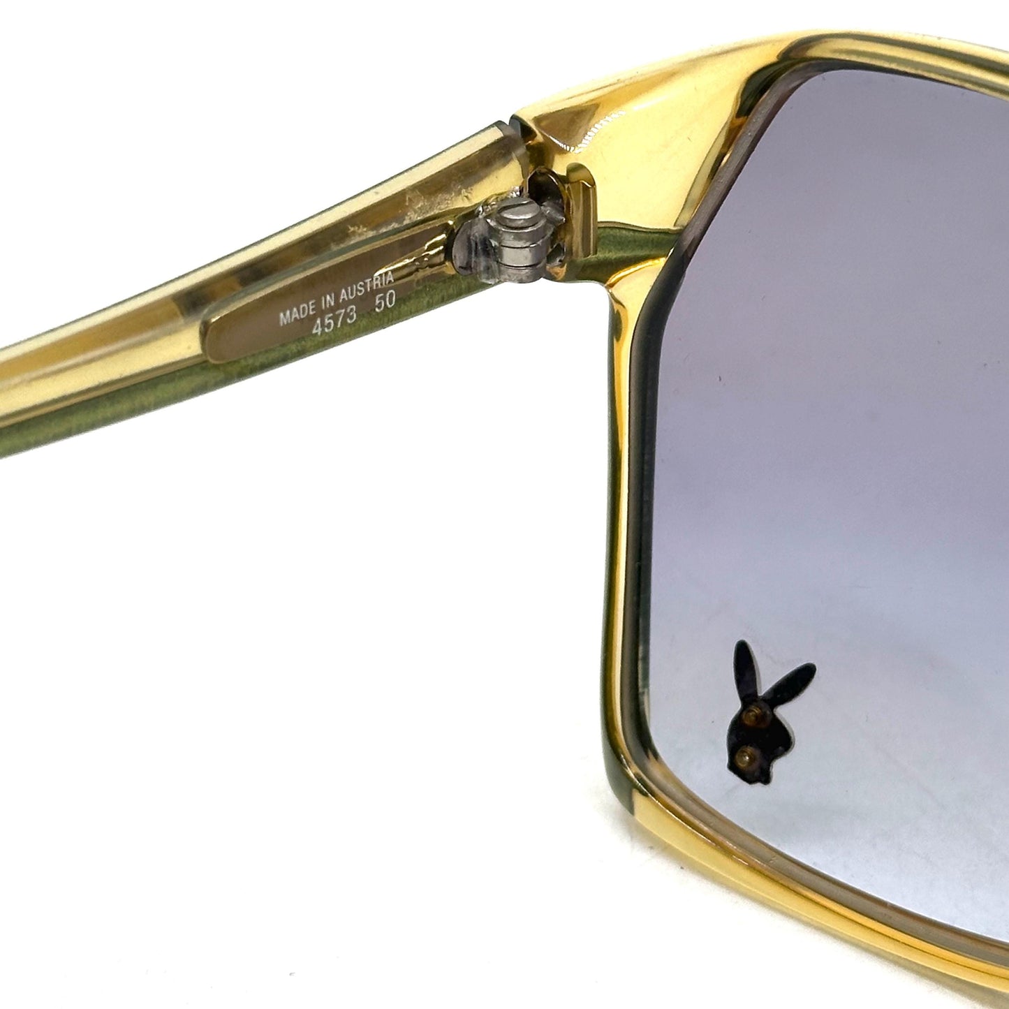 Playboy 4573 optyl translucent sunglasses with metallic blue stripes, blue gradient lenses and silver bunny detail NOS 70s Austria