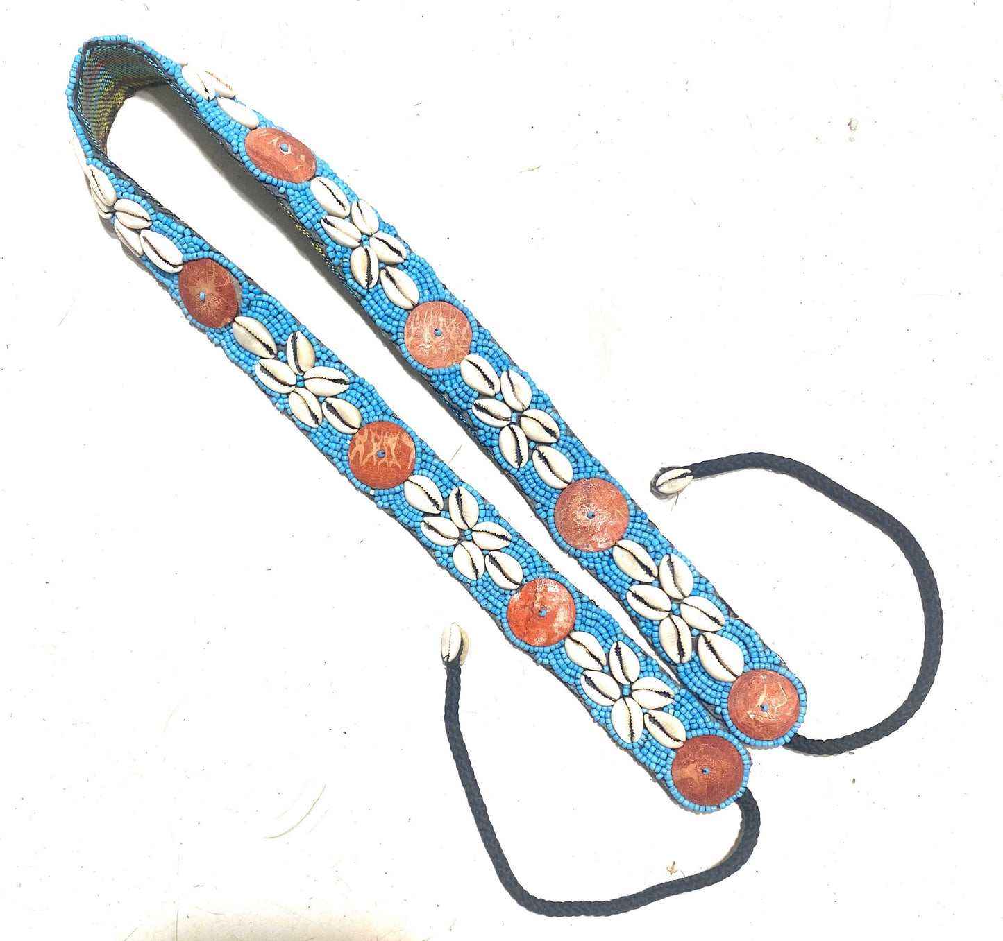 Balinese shells & turquoise ceramic beads belt, vintage made in Indonesia 80z NOS