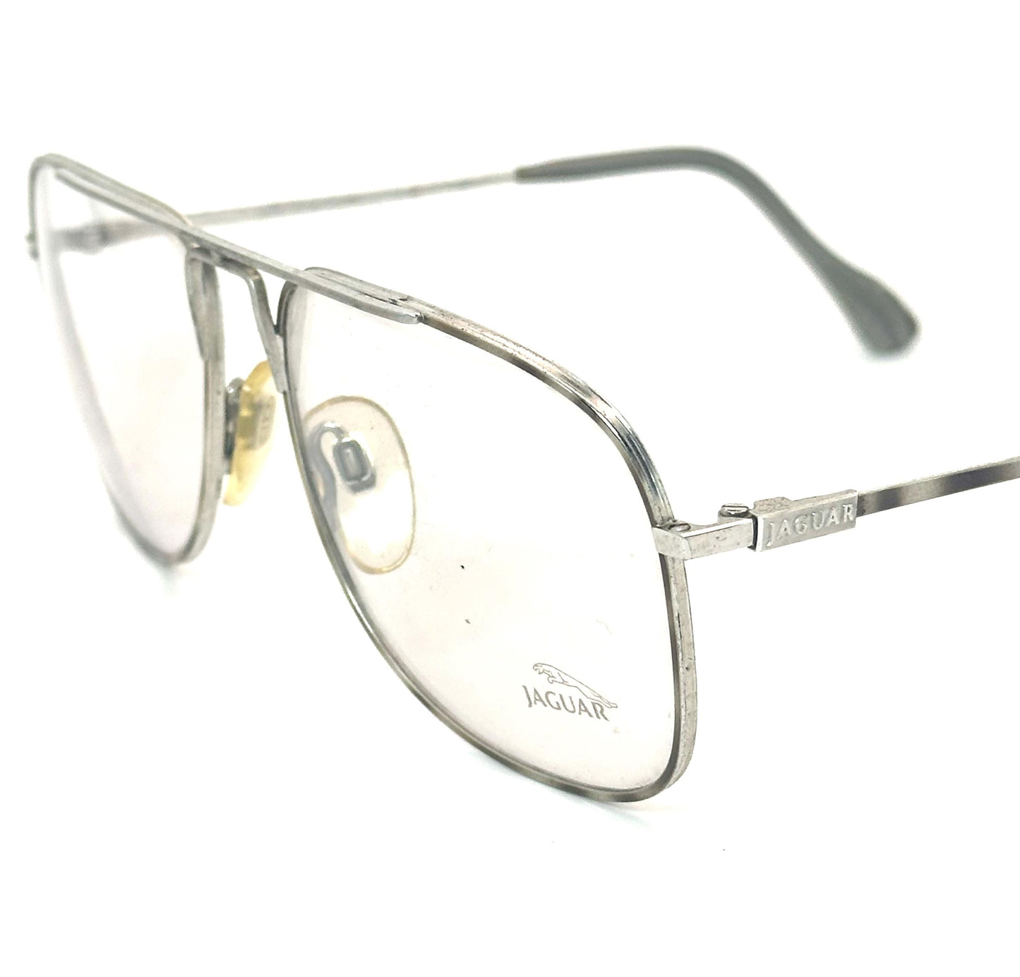 Jaguar 371 square silver aviator eyeglasses frames w grey enameled details, made in Germany, 80s NOS