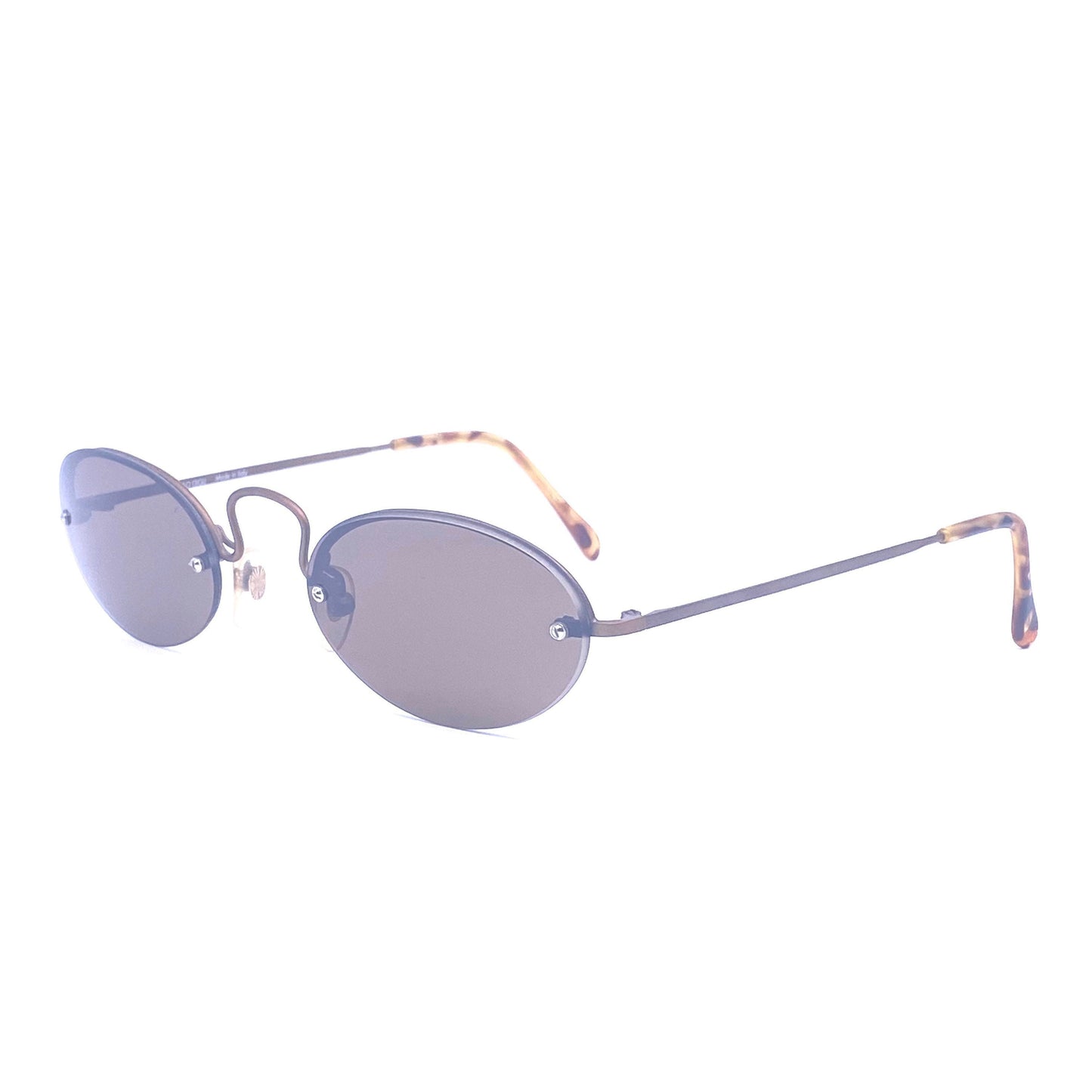 Romeo Gigli 64-S minimal Oval rimless sunglasses with deco bridge, in silver or copper, NOS 80s Italy