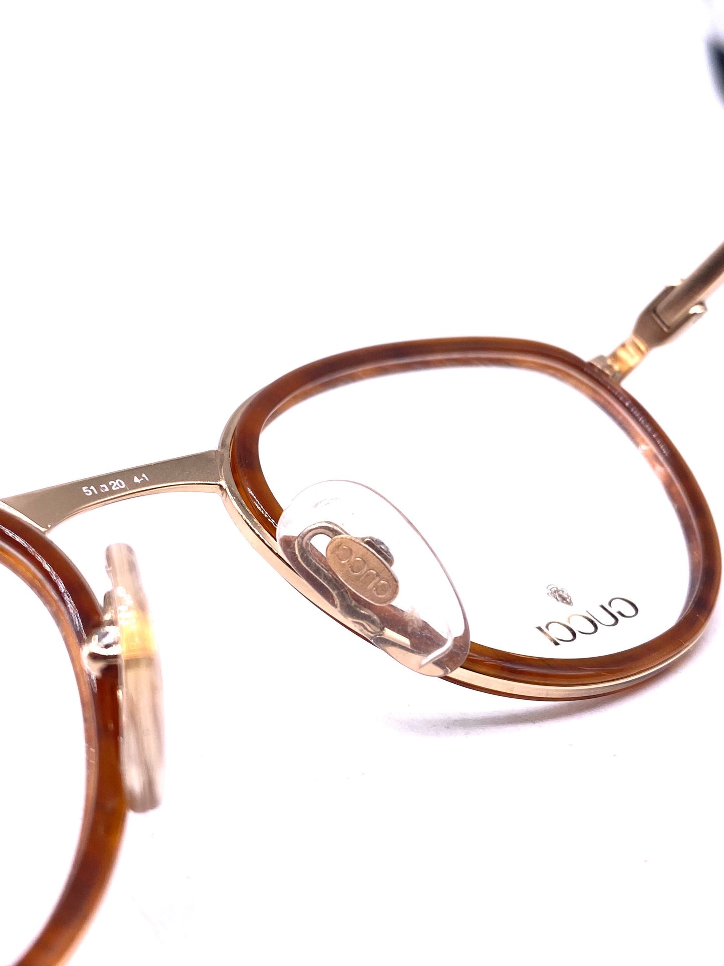 Gucci round dbl rimmed tortoise/ gold metal frames, hand crafted in Italy 1980s NOS