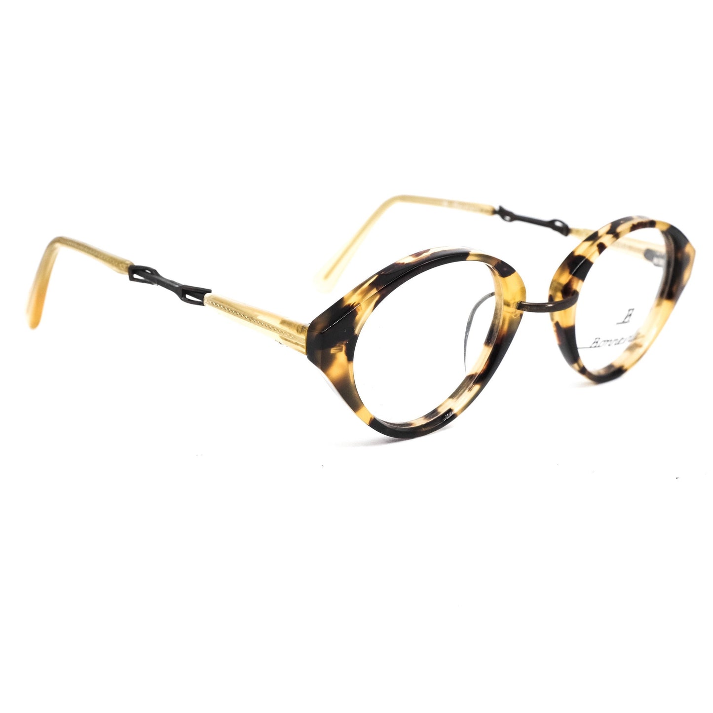 Bonneville demi amber round eyeglasses frames Made in Germany with special temples design, NOS 1990s