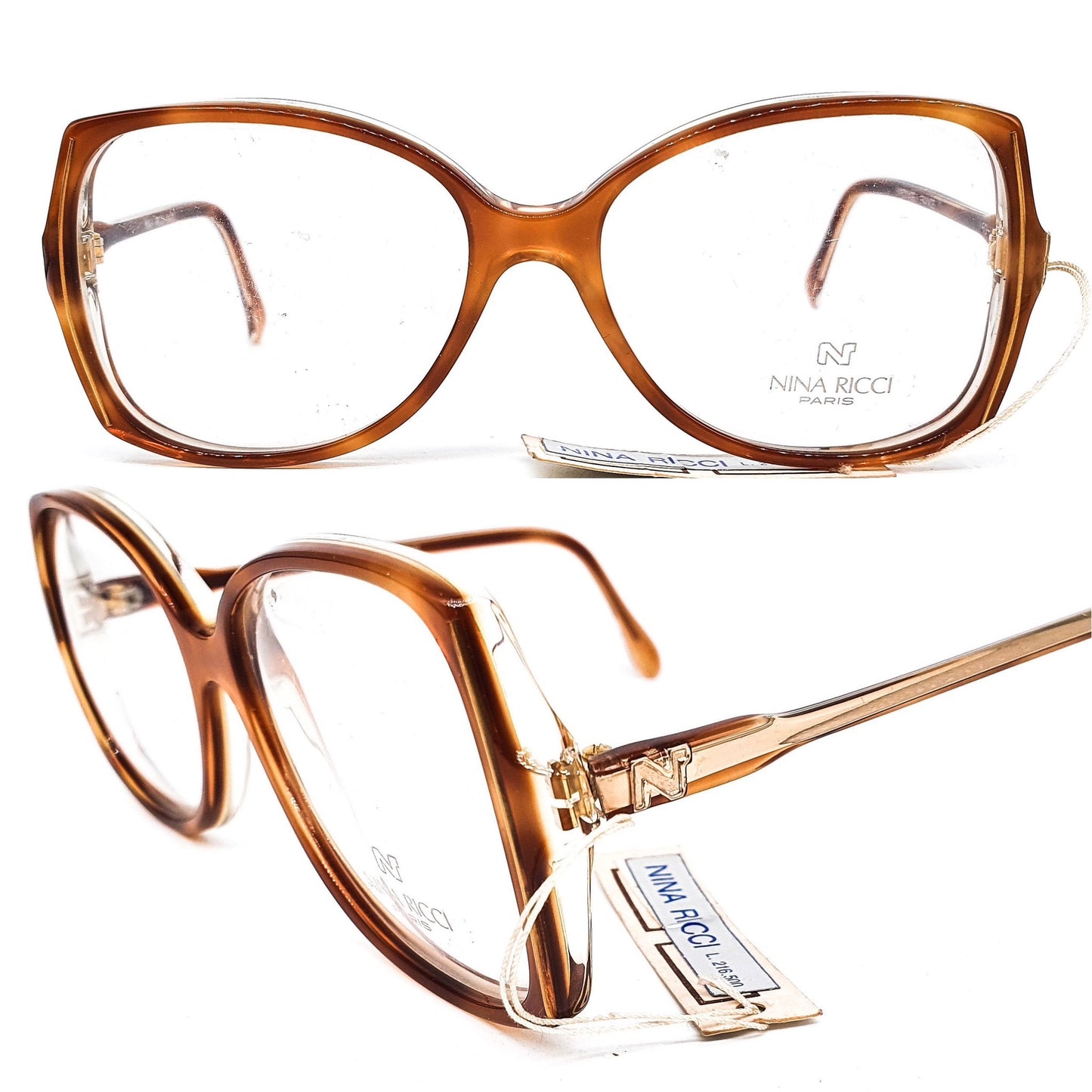 Nina Ricci 169-m053 classy tortoise square butterfly elegant eyeglasses frames, NOS 80s Handmade in France