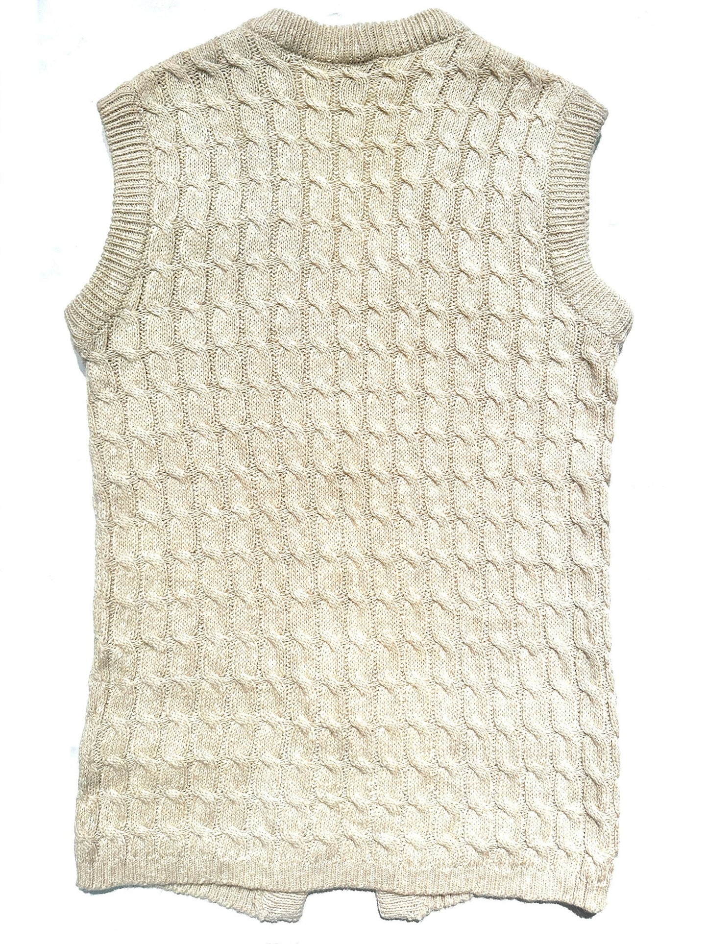 Laura Biagiotti beige Jeans braided knit wool blend zip up vest, size S, mint