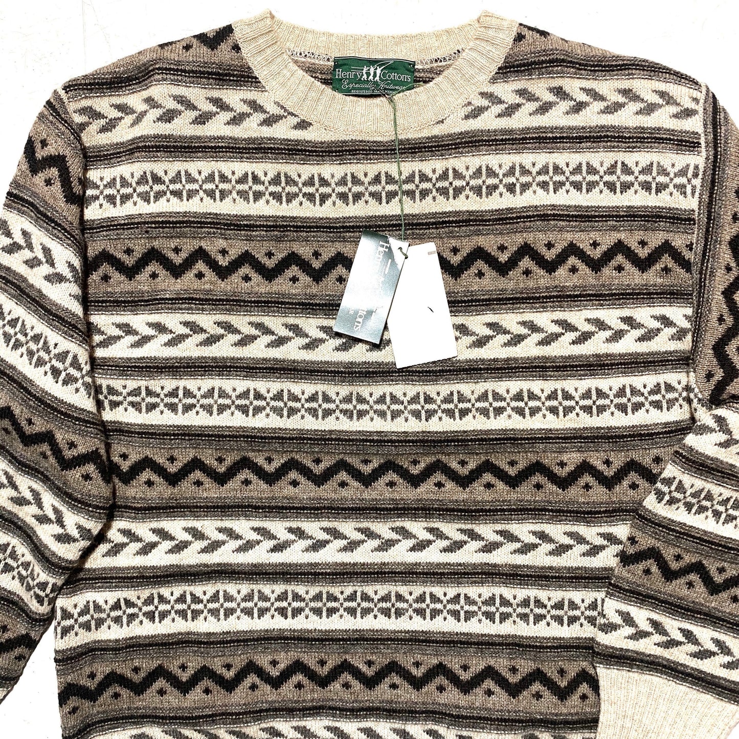 Henry Cottons NOS 80s pure new wool geometrical pullover, mint and beautiful