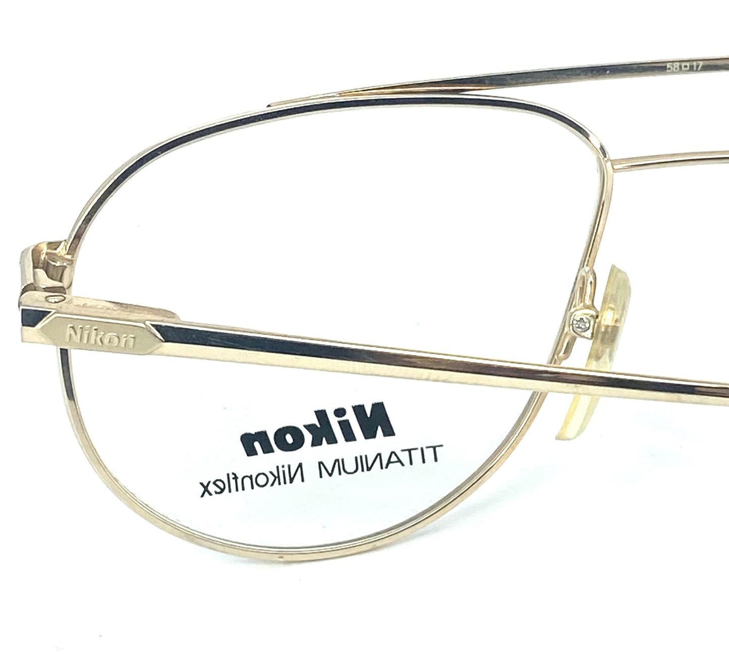 Nikon 4308 Japan classy gold titanium aviator frames w black enameled rims, NOS 80s mint
