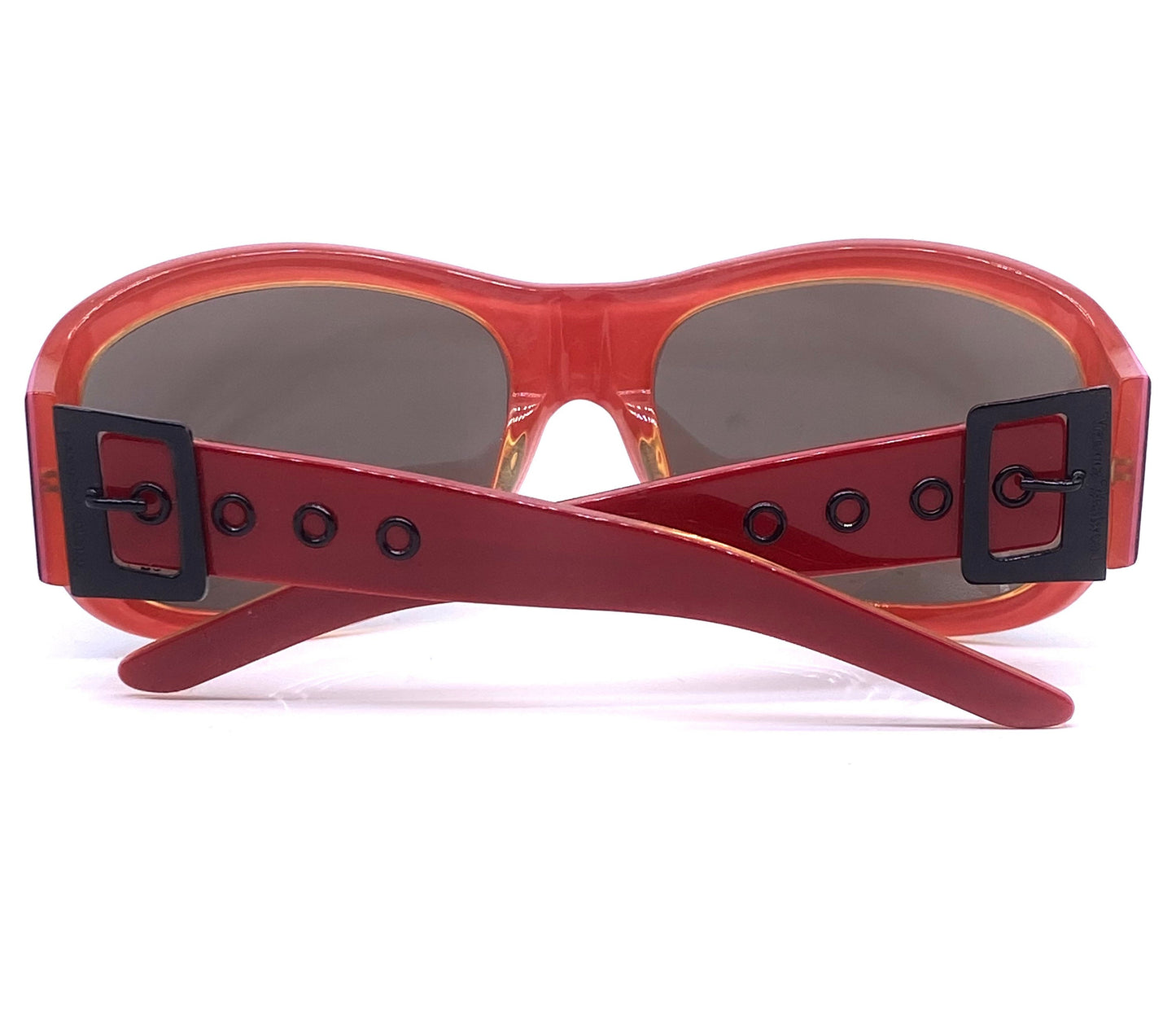 Vivienne Westwood red oversized sunglasses w buckle temples, NOS 90s Italy