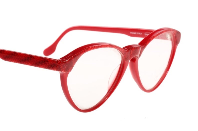 Missoni M81 red cateye eyeglasses frames w real knitted fabric inserts, Nos 80s Italy