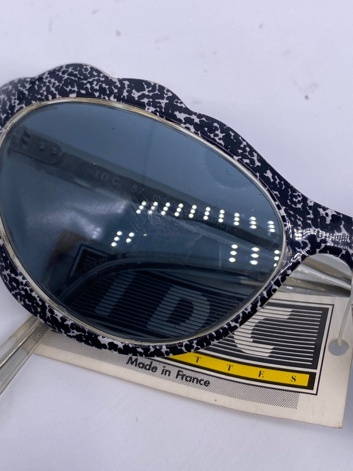 IDC 57 fancy cloud shaped cateye sunglasses, in black or red spray pattern, 1980s NOS France