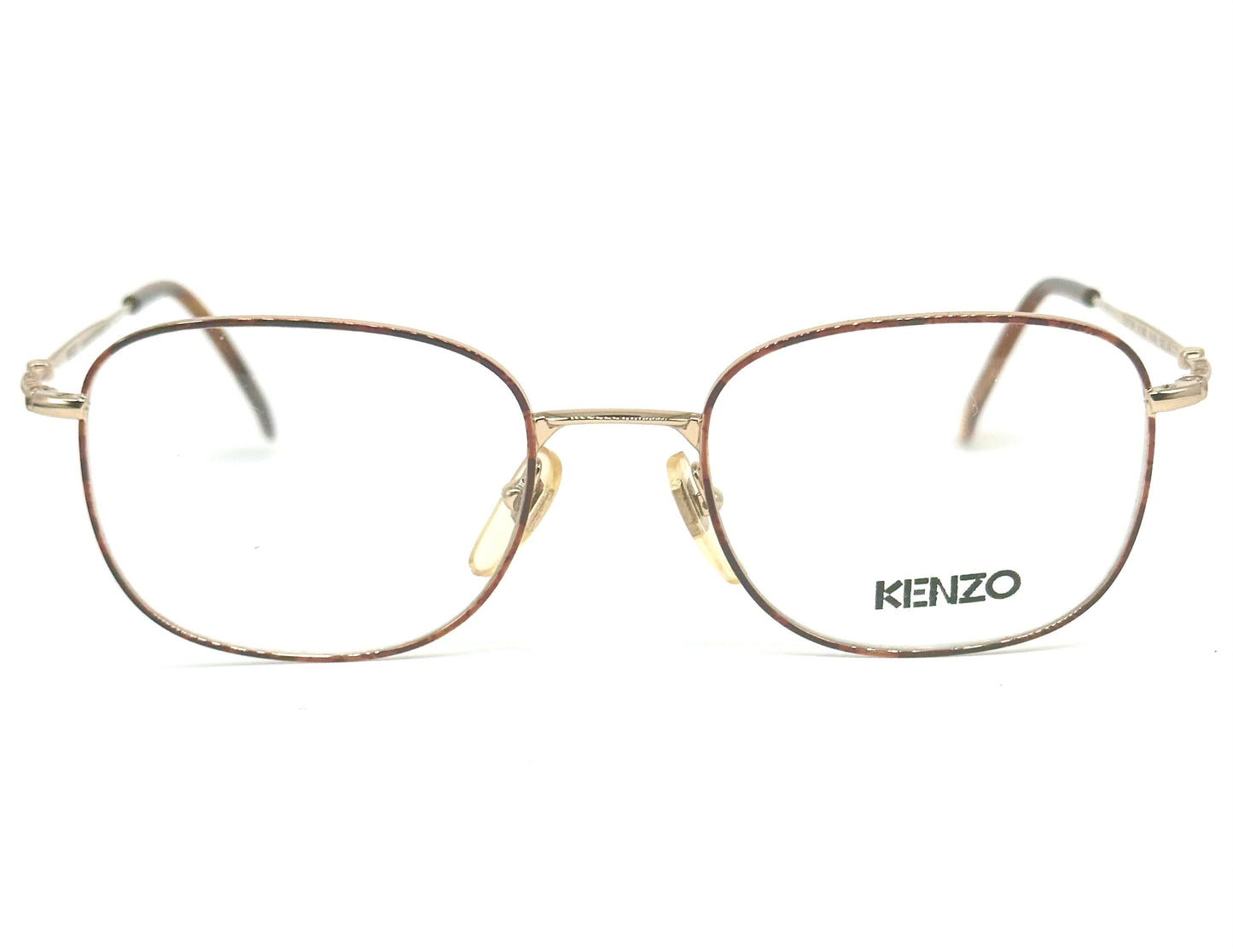 Kenzo Editeur square gold frames w tortoise enameled rims, cool geek style , NOS 80s France