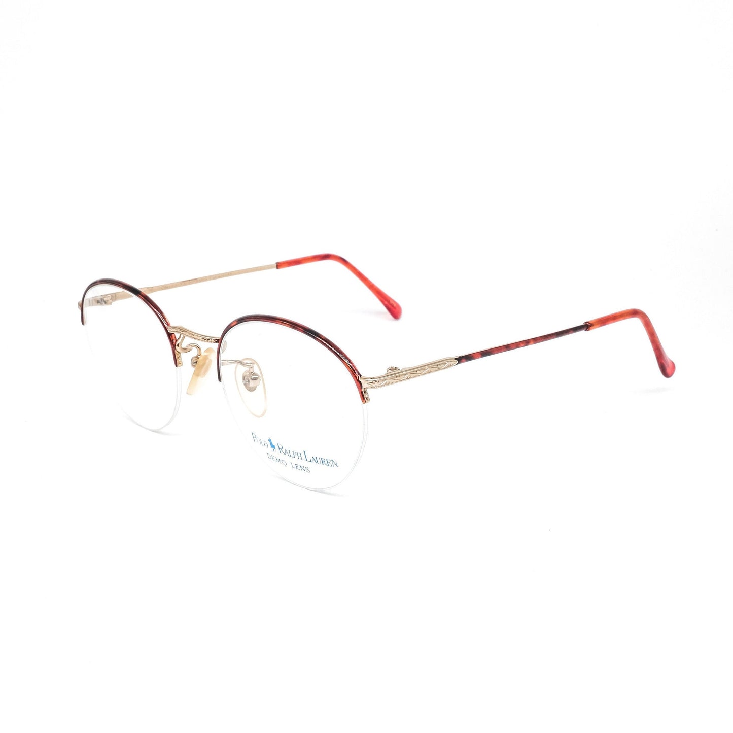 Ralph Lauren retro geeky semi rimless oval slim red tortoise cello eyeglasses frames, 90s NOS