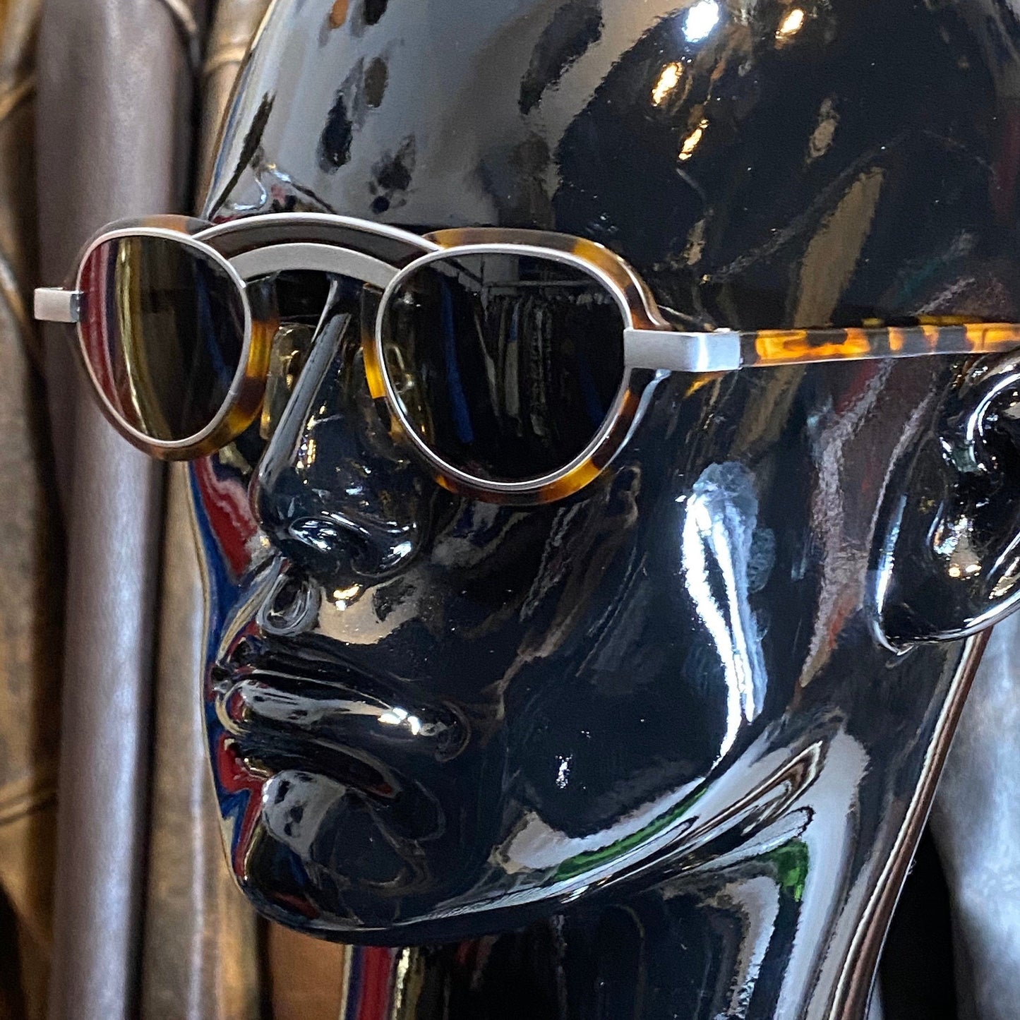 Alain Mikli round avant garde sunglasses, tortoise with inner matte silver structure, NOS 80s France