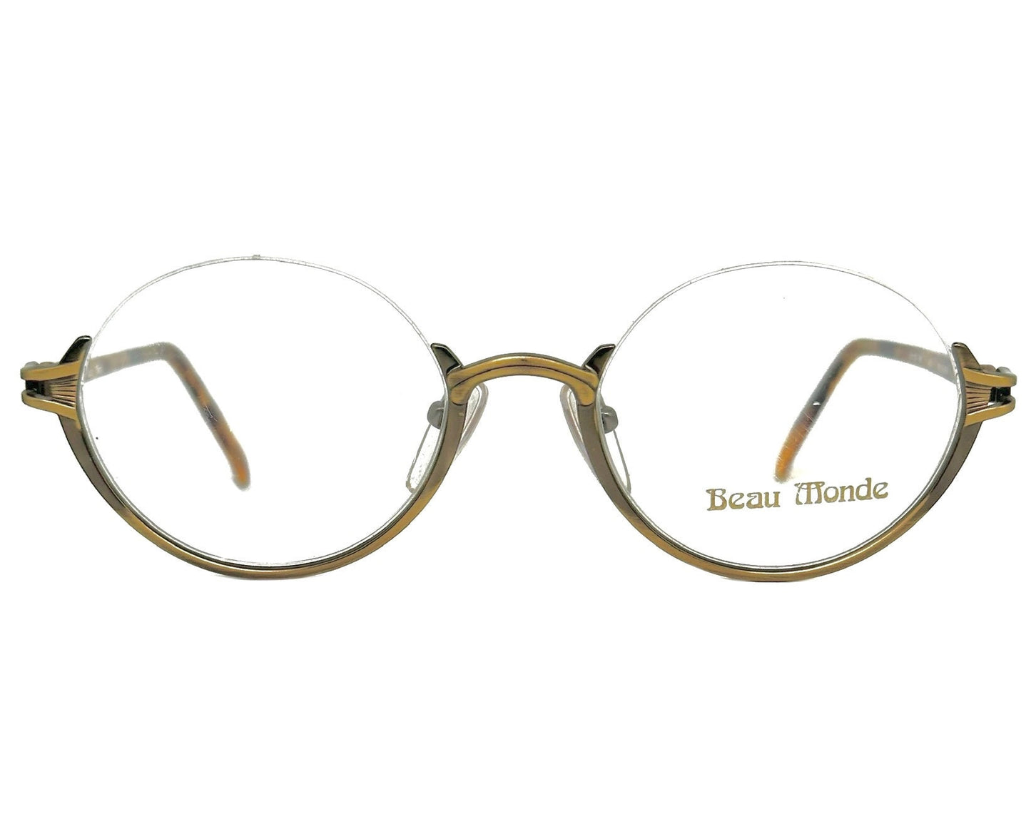 Beau Monde Milford outstanding round half rimmed antique brass spectacle frames, NoS 80s Japan