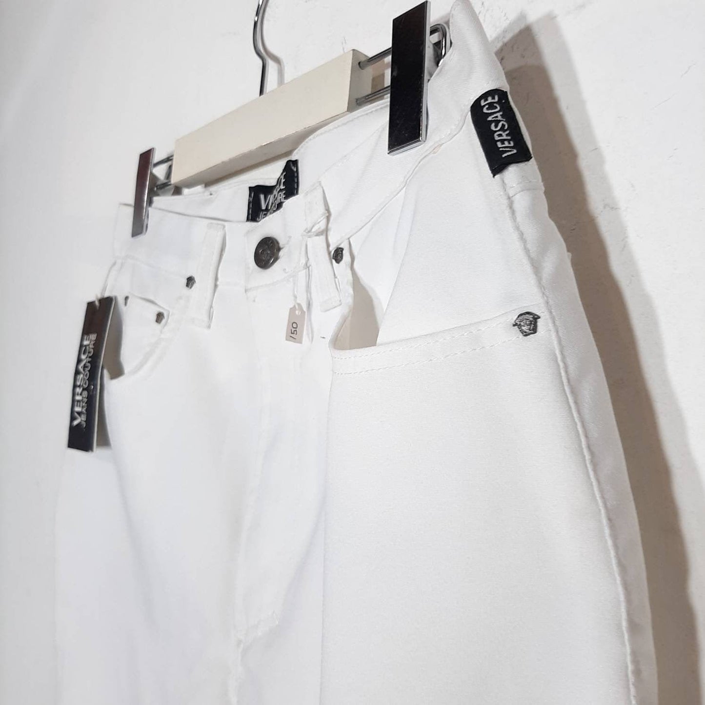 Versace Jeans Couture NOS white cotton/spandex pants Medusa badge sz 31 90s with tags
