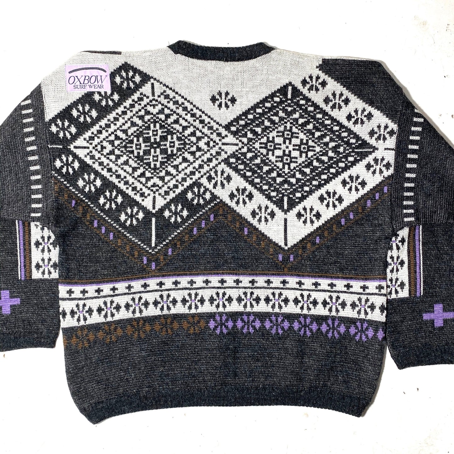 Oxbow 90s grey/white geometrical allover snowboarder sweater, new old stock, size M, S