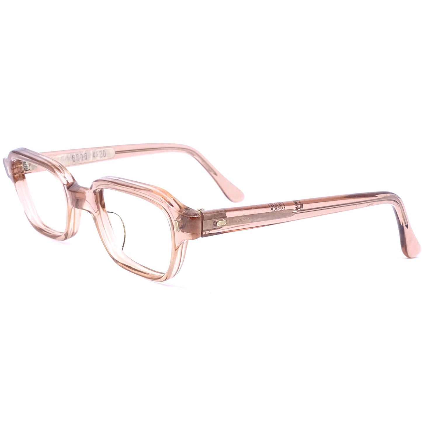 Röhm 1940s translucent pink square/rectangular kids glasses frames, NOS in 3 sizes.