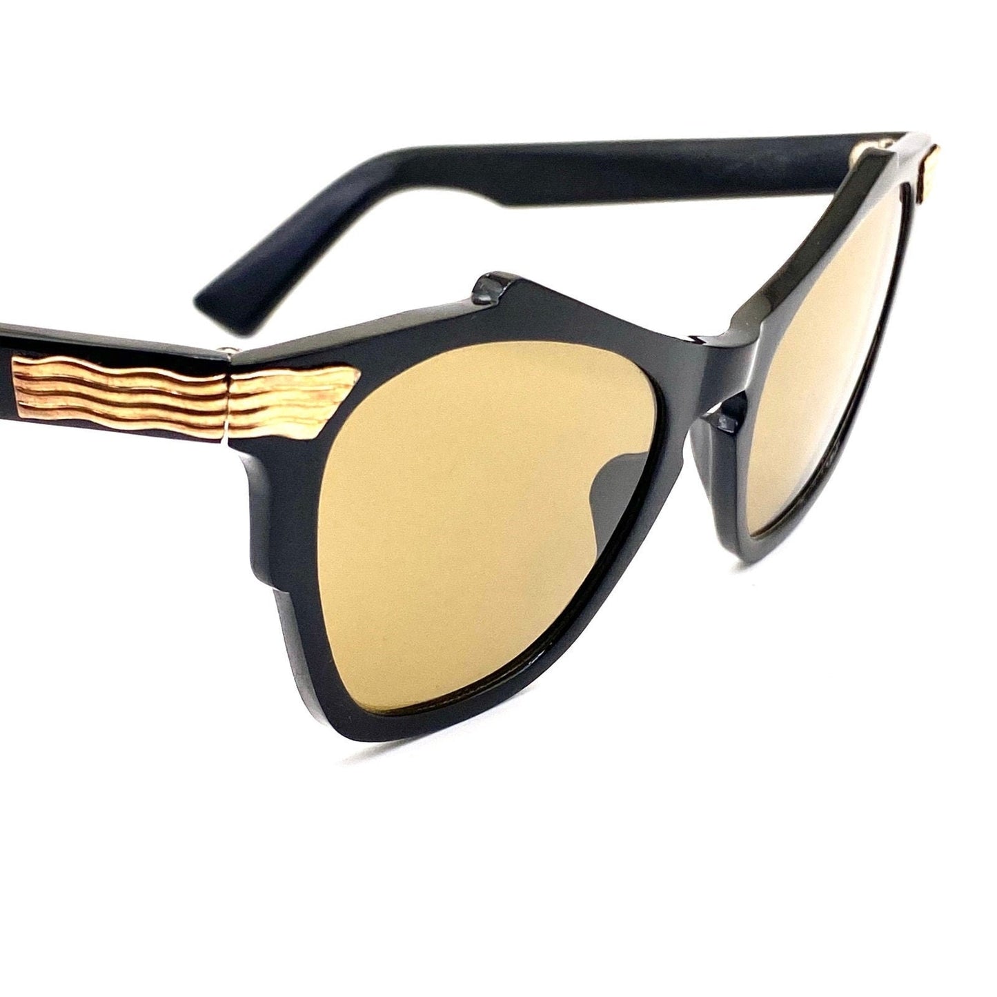 Errebi fancy vintage butterfly cateye sunglasses with carved golden metal hinges, NOS 50s Italy