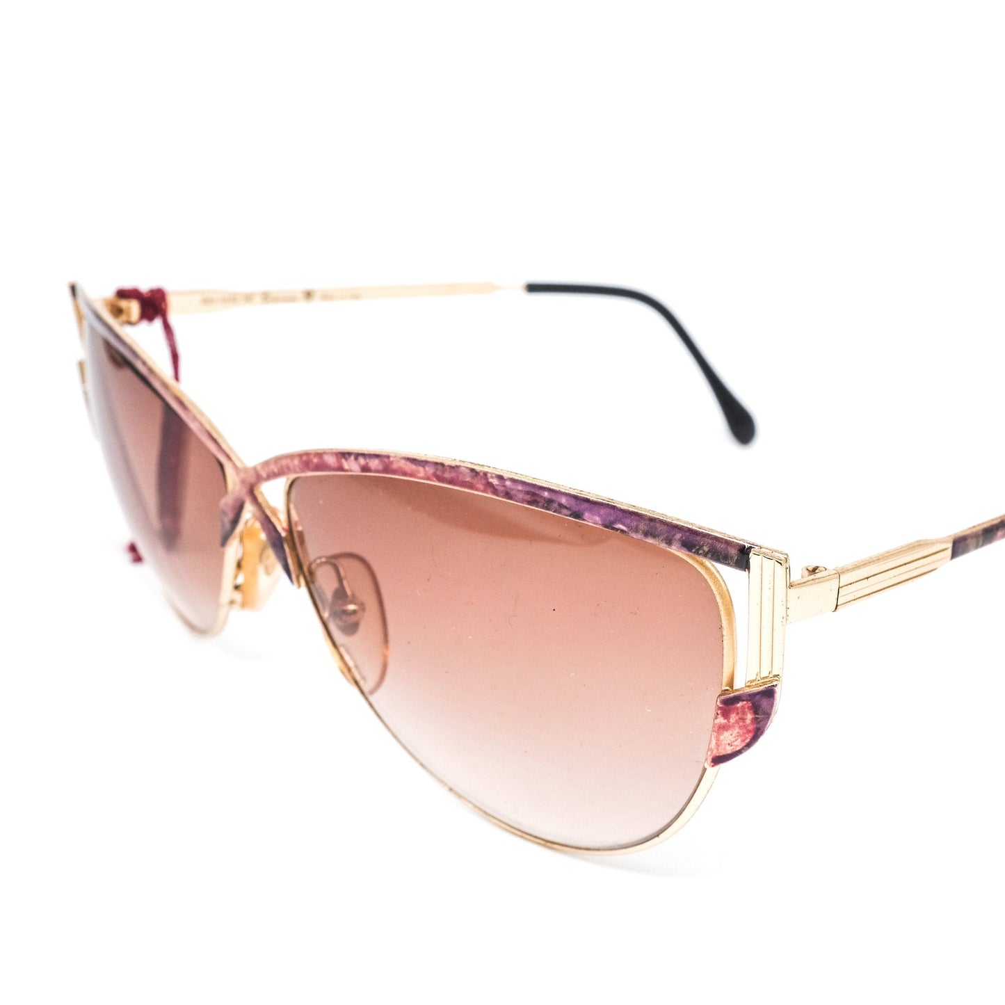Casanova C05 gold plated cateye sunglasses with special browline in red-ish coating Made in Italy 1980s NOS