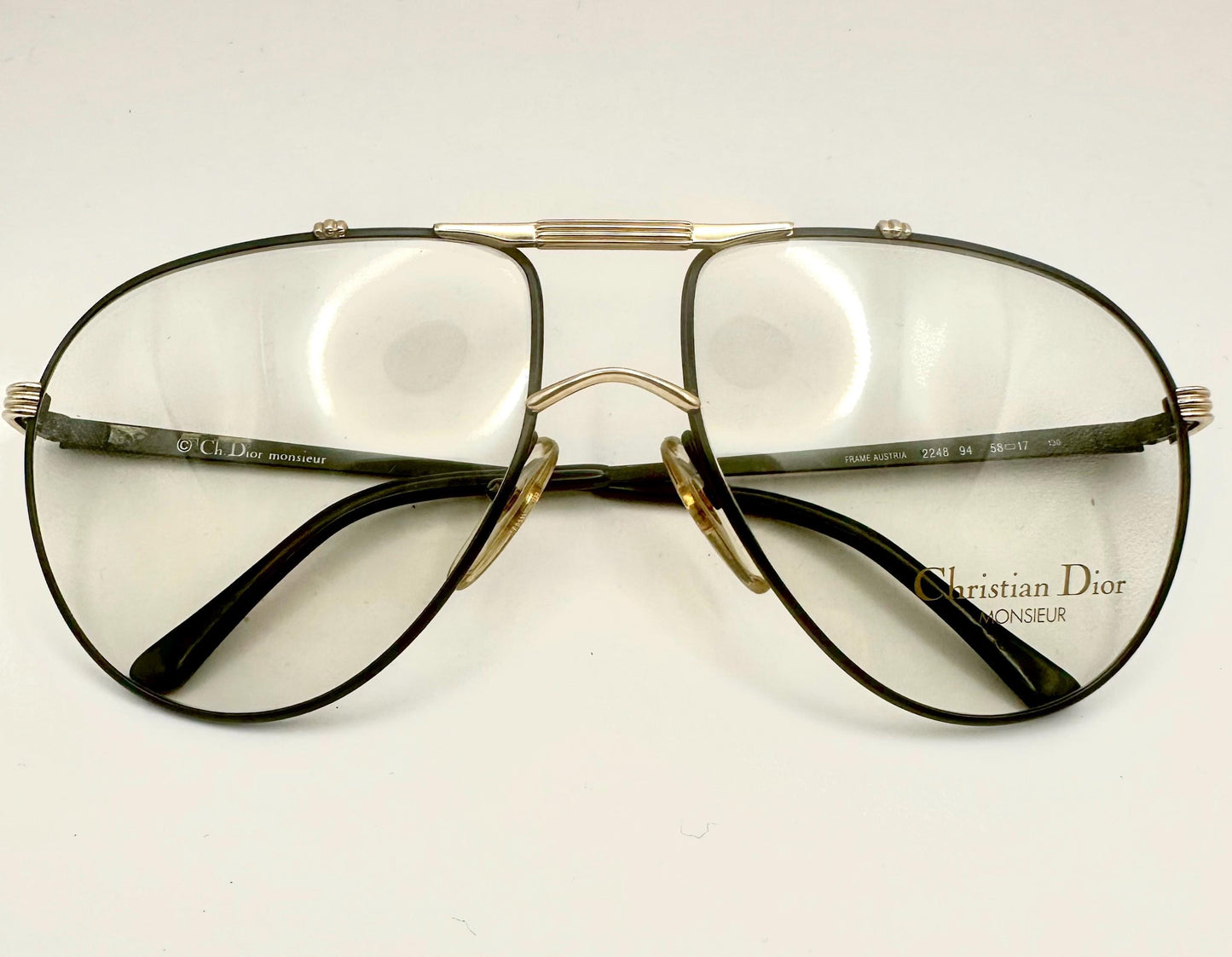 Dior Monsieur 2248 black/gold metal aviator glasses frames made in Austria, NOS 80s mint