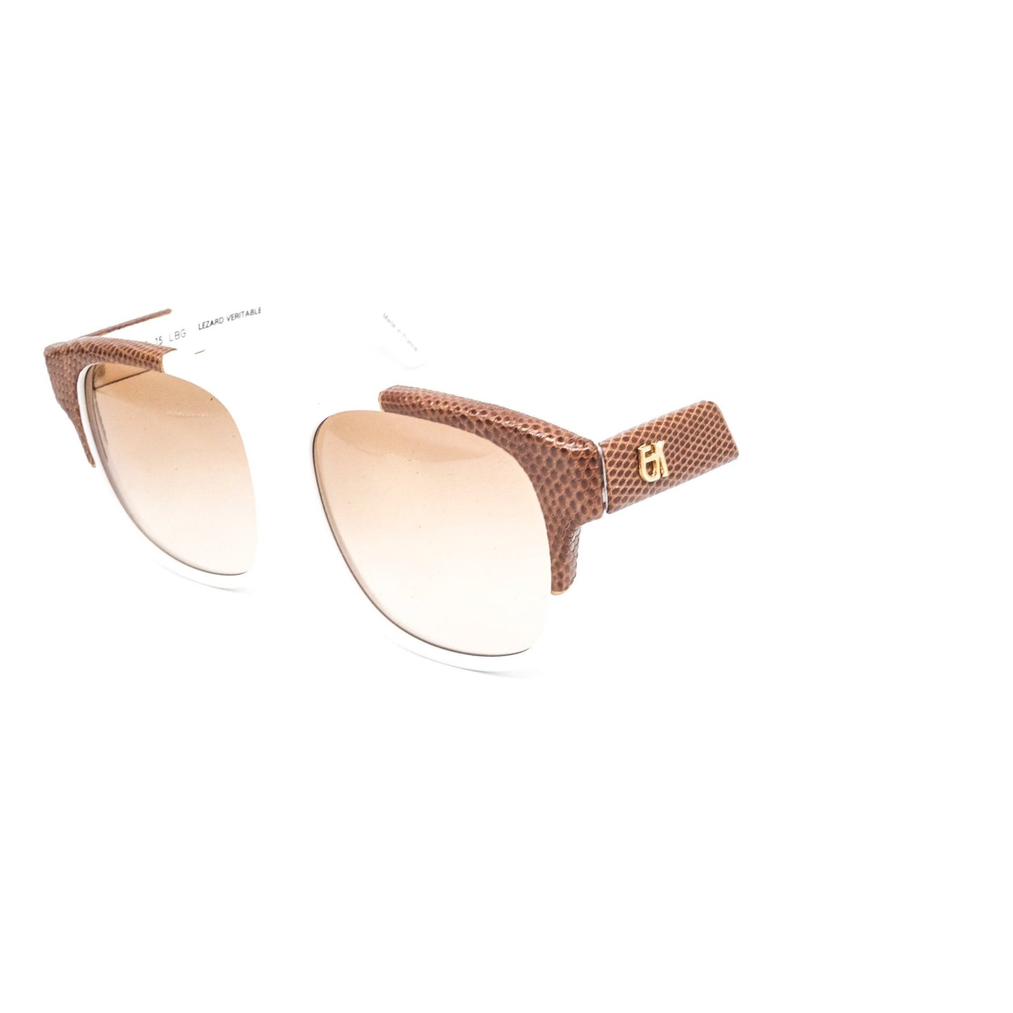 Emmanuelle Khanh 8880 occhiali da sole artistici vintage squadrati in acetato bianco con dettagli in pelle Made in France